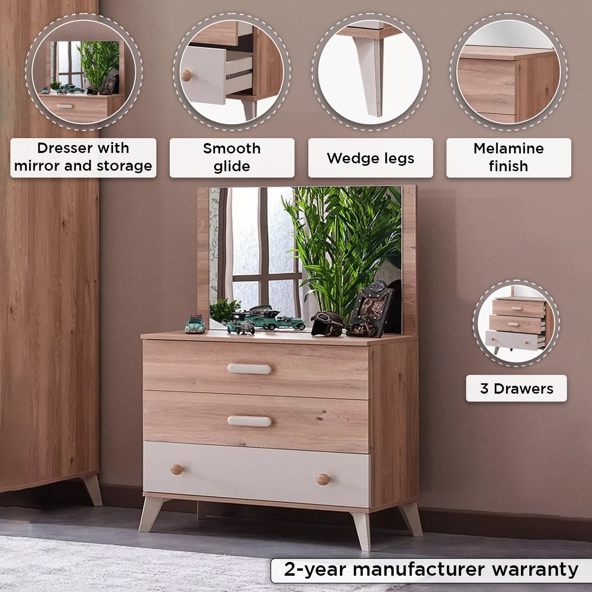 Movo Napoli 3-Drawer Dresser with Mirror-hbxfurniture-kidsroom-kidsdressersandmirrors-image-5