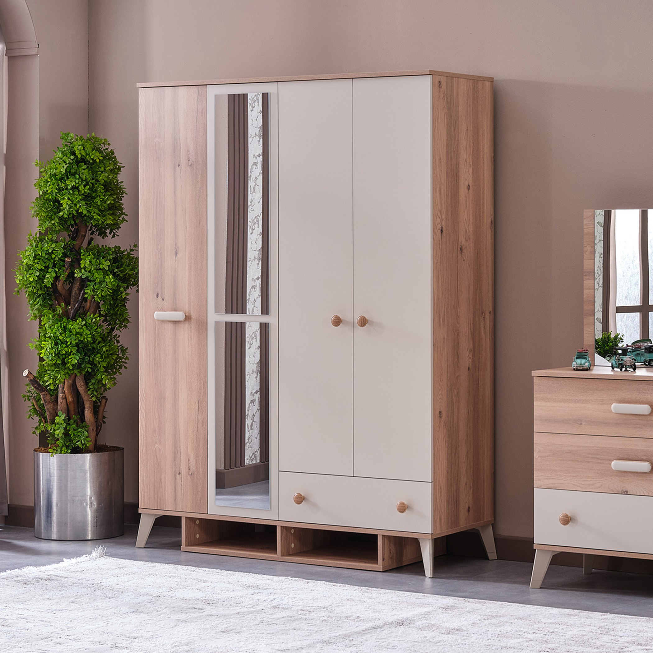 خزانة ملابس 4 أبواب مع درج ومرآة - نابولي من موڤو-hbxfurniture-wardrobes-image-2