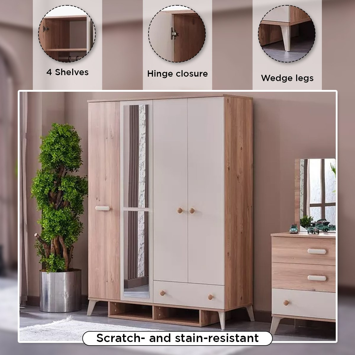 خزانة ملابس 4 أبواب مع درج ومرآة - نابولي من موڤو-hbxfurniture-wardrobes-image-7