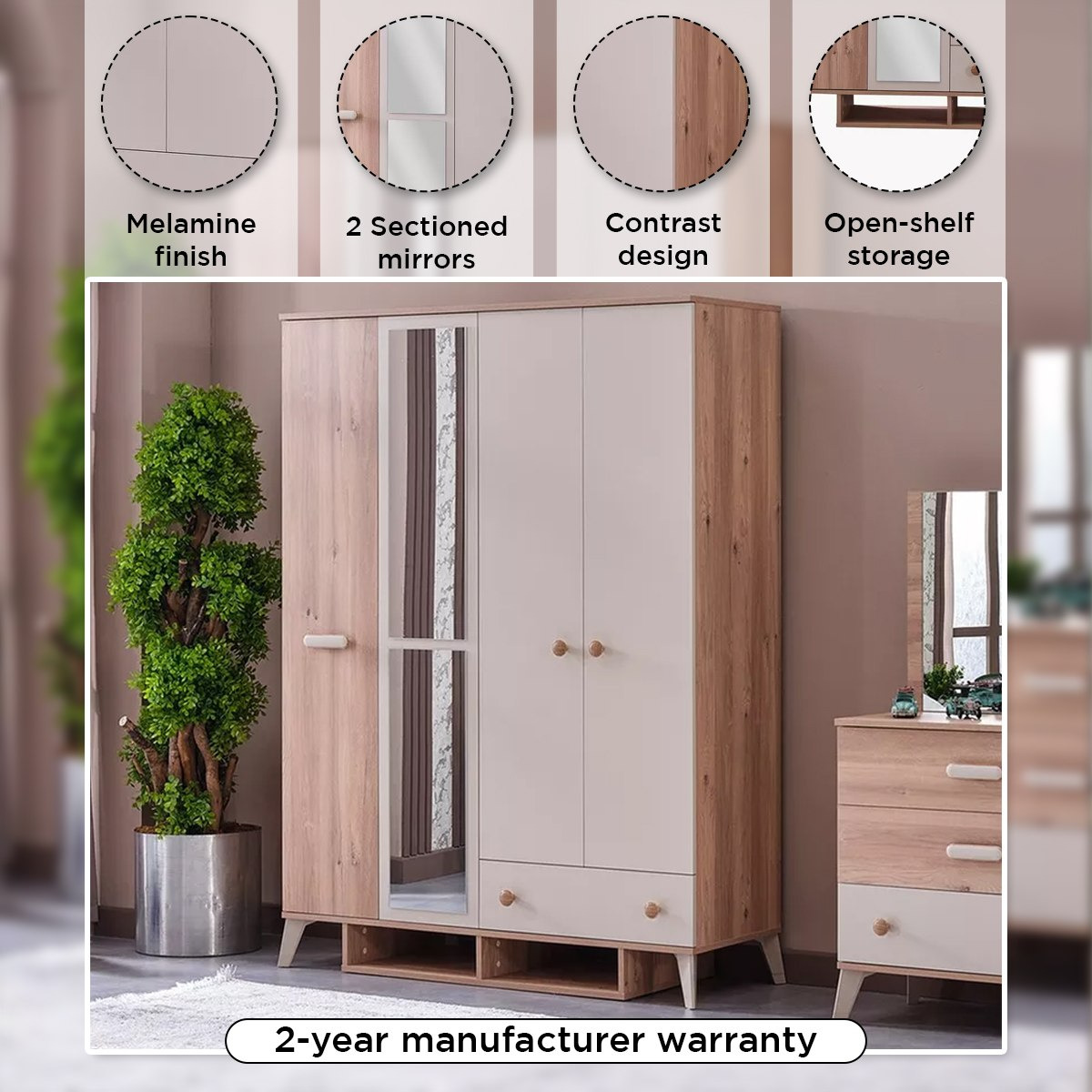 خزانة ملابس 4 أبواب مع درج ومرآة - نابولي من موڤو-hbxfurniture-wardrobes-image-5