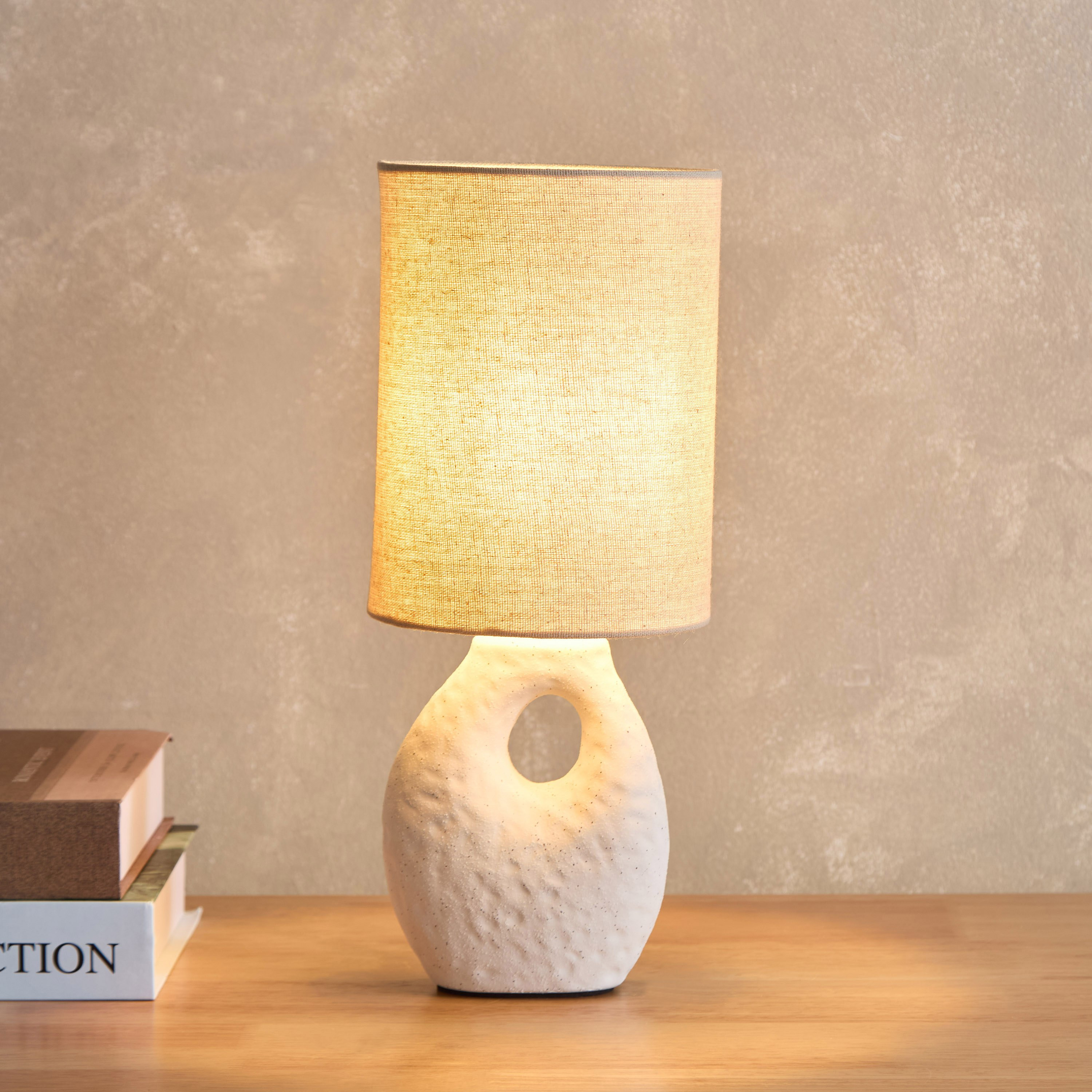 Amelie Table Lamp with Ceramic Base and Linen Shade - 32 cm-hbxbedroom-lighting-tablelamps-image-2
