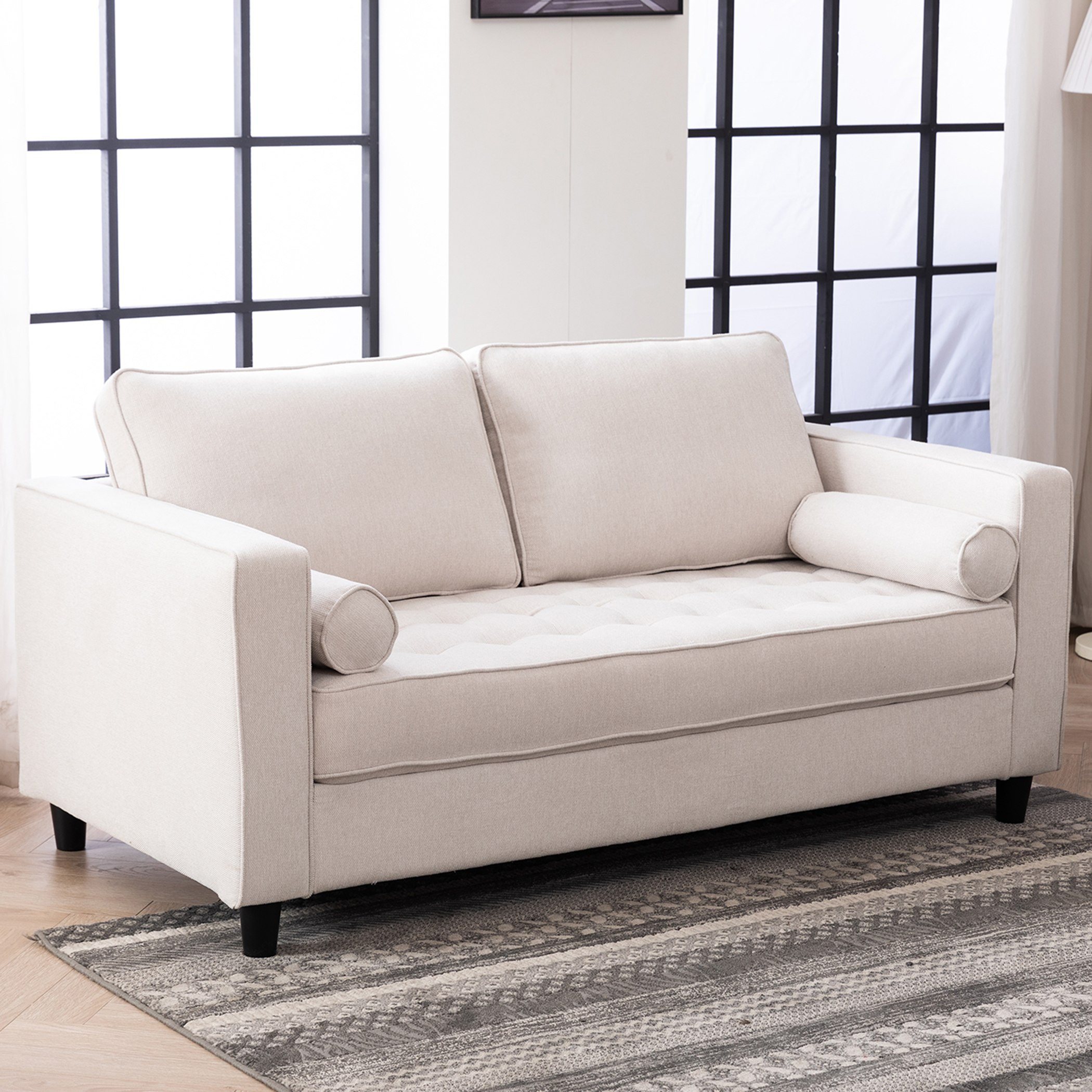 كنبة قماش مقعدين مع 2 وسادة مستديرة من كينزي-hbxlivingroom-sofasandarmchairs-sofas-image-1
