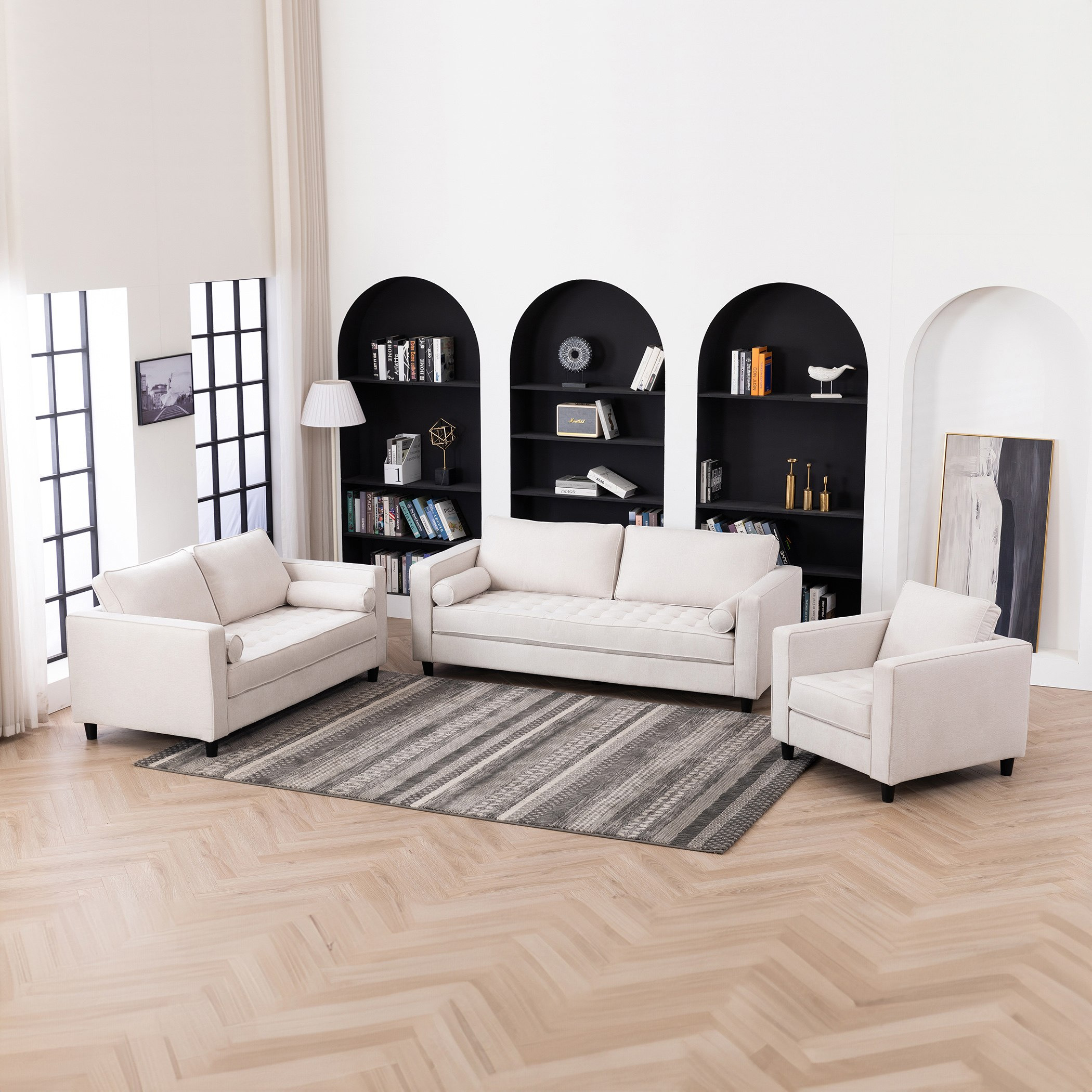 كنبة قماش مقعدين مع 2 وسادة مستديرة من كينزي-hbxlivingroom-sofasandarmchairs-sofas-image-16