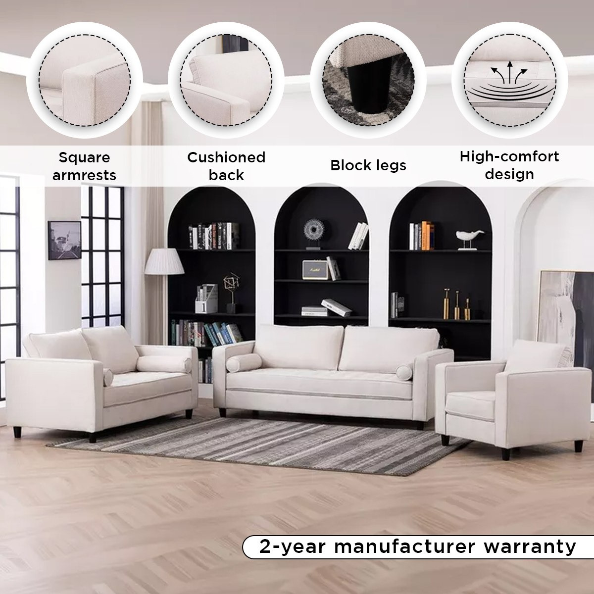 كنبة قماش مقعدين مع 2 وسادة مستديرة من كينزي-hbxlivingroom-sofasandarmchairs-sofas-image-4