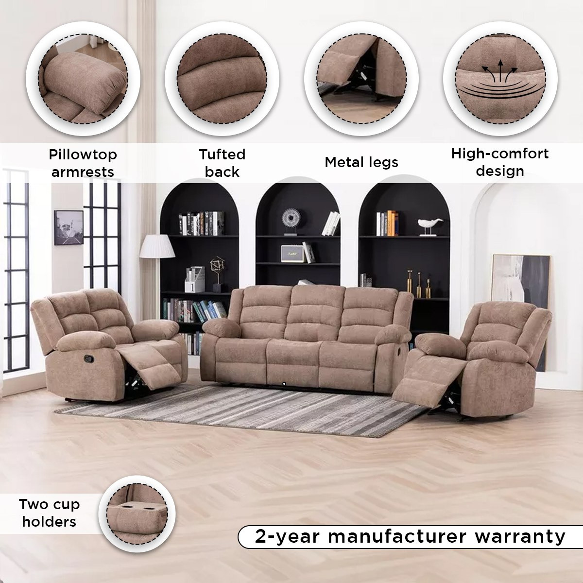 كنبة استرخاء قماش 3 مقاعد مع طاولة منسدلة من كوستواي-hbxlivingroom-sofasandarmchairs-sofas-image-4