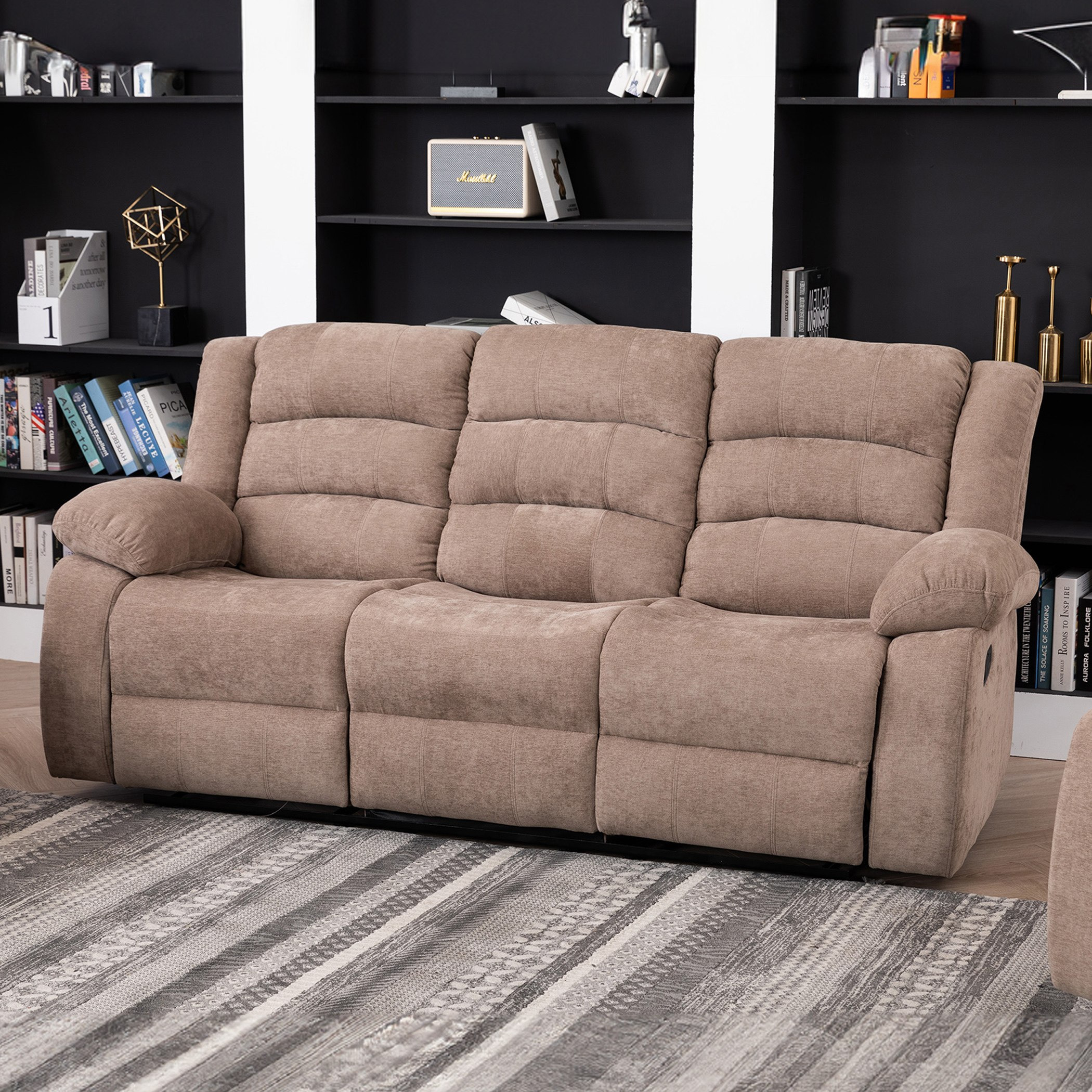 كنبة استرخاء قماش 3 مقاعد مع طاولة منسدلة من كوستواي-hbxlivingroom-sofasandarmchairs-sofas-image-1
