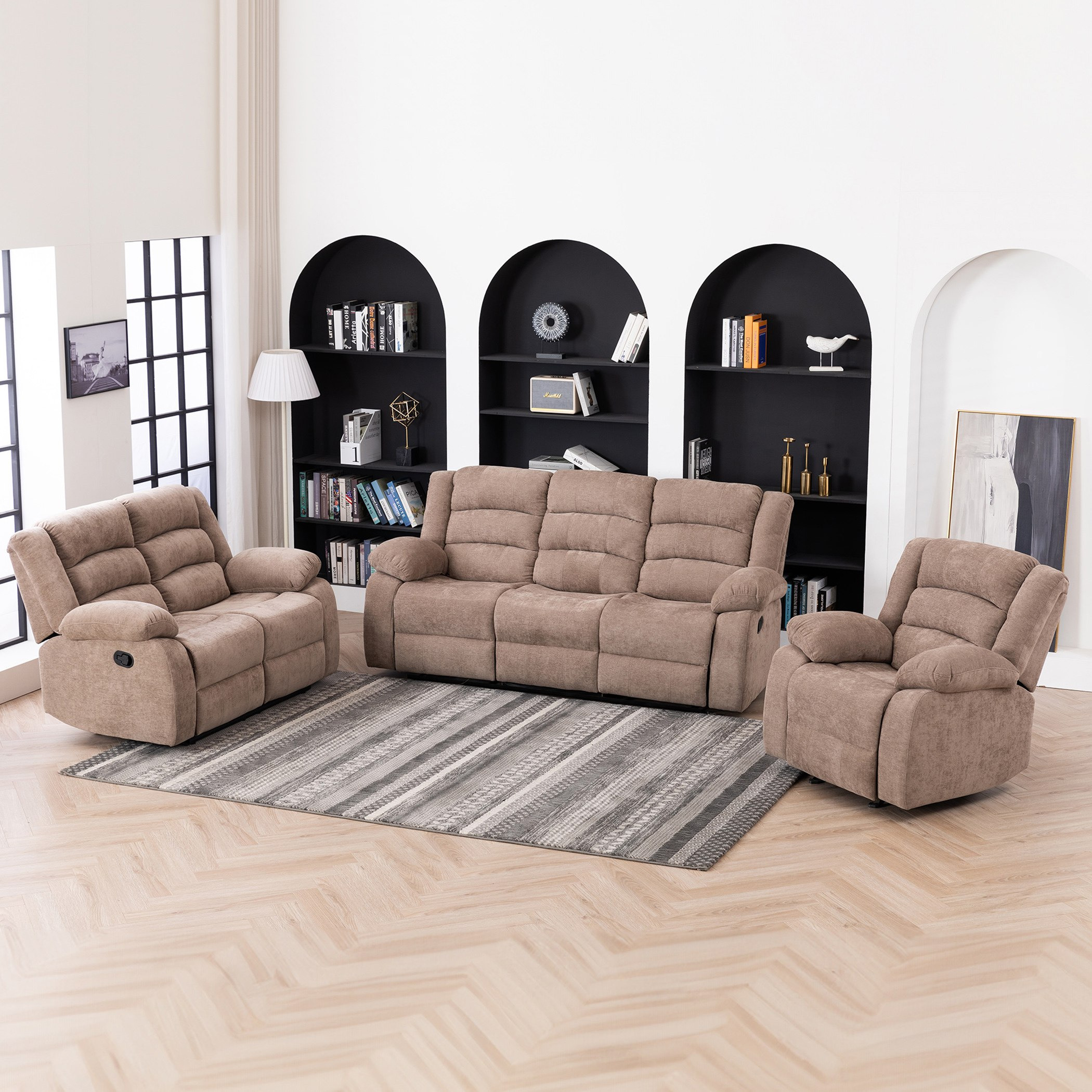 كنبة استرخاء قماش 3 مقاعد مع طاولة منسدلة من كوستواي-hbxlivingroom-sofasandarmchairs-sofas-image-12