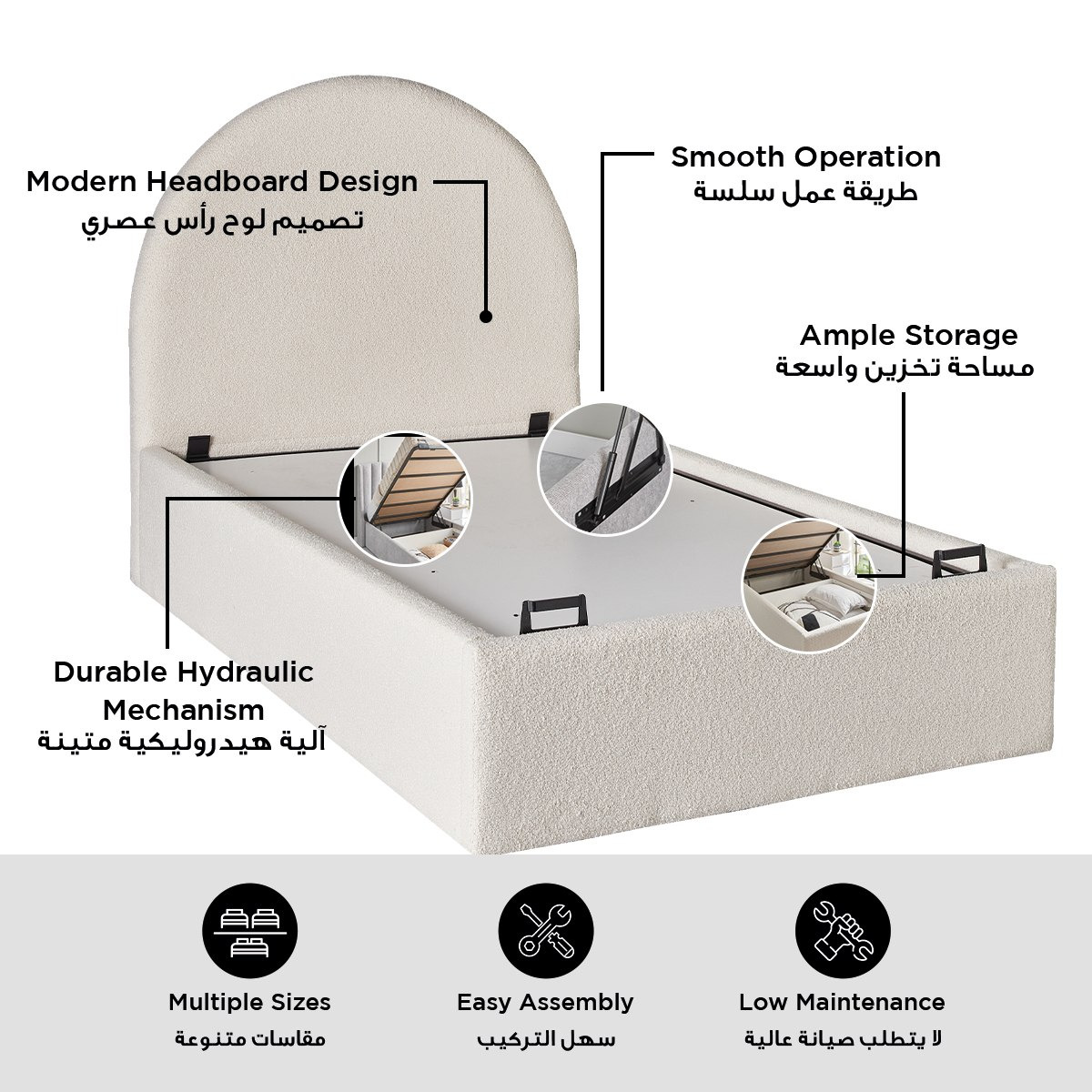 iCloud Upholstered Twin Bed with Hydraulic Storage - 120x200 cm-hbxbedroom-bedsandbedsets-upholsteredbeds-twin-image-9