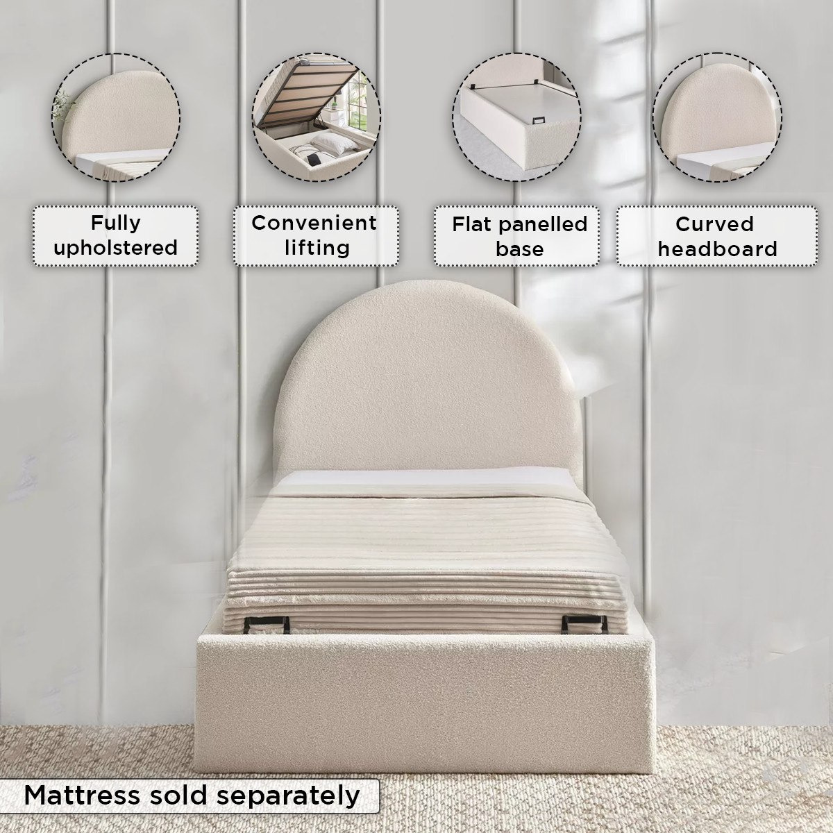 iCloud Upholstered Twin Bed with Hydraulic Storage - 120x200 cm-hbxbedroom-bedsandbedsets-upholsteredbeds-twin-image-6