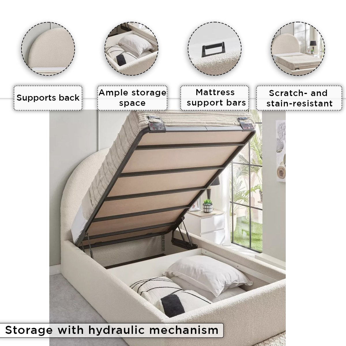 iCloud Upholstered Twin Bed with Hydraulic Storage - 120x200 cm-hbxbedroom-bedsandbedsets-upholsteredbeds-twin-image-8