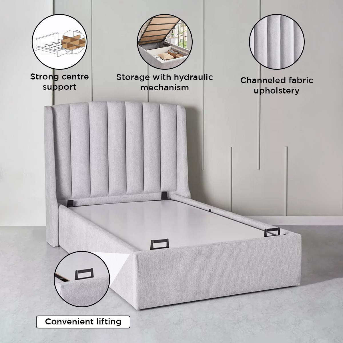 Movo Maine Lewis Hydraulic Storage Twin Upholstered Bed - 120x200 cm-hbxbedroom-bedsandbedsets-upholsteredbeds-twin-image-5