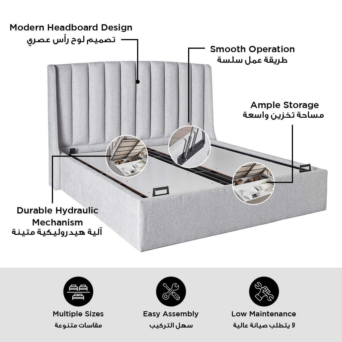 Movo Maine Lewis Upholstered King Bed with Hydraulic Storage - 180x200 cm-PROMO_HB_UAE_HBX10_250526-image-10