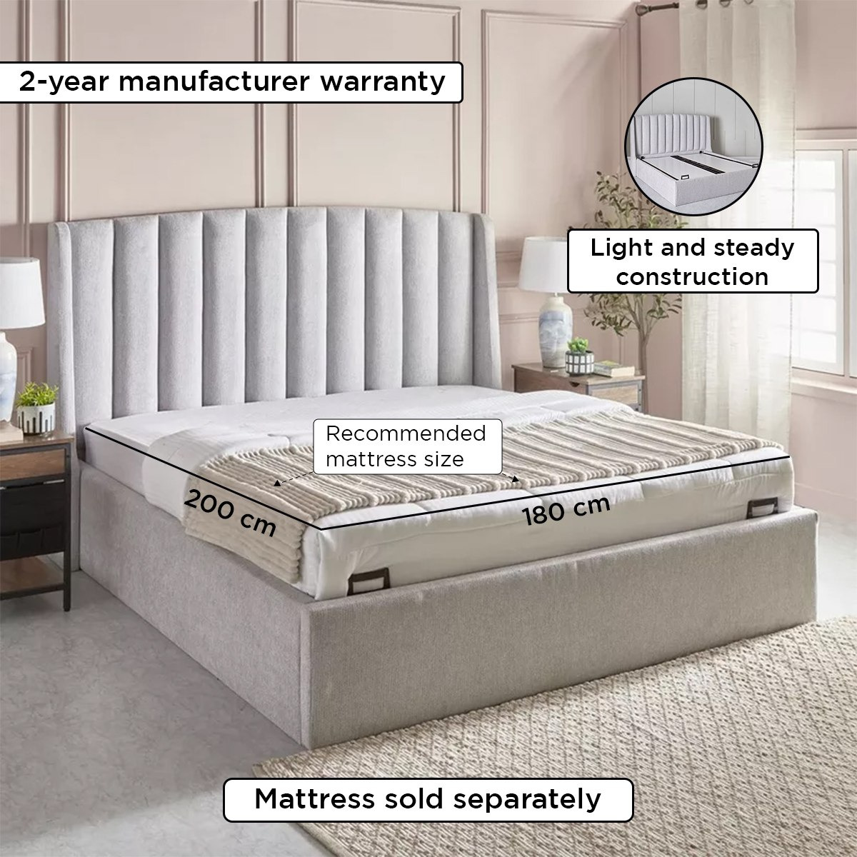 Movo Maine Lewis Upholstered King Bed with Hydraulic Storage - 180x200 cm-PROMO_HB_UAE_HBX10_250526-image-8