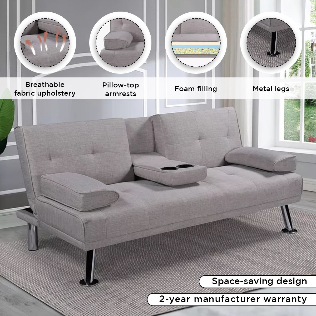 3 seater sofa with cup holders sale