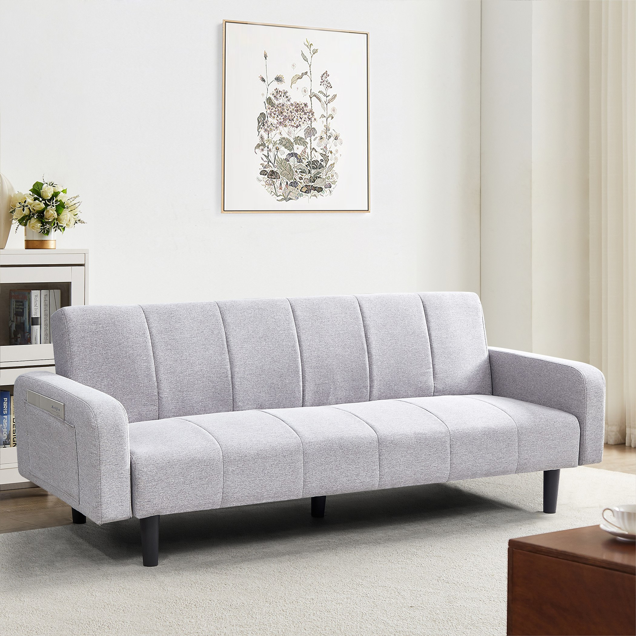 Rome 3 Seater Fabric Sofa Bed with Side Pocket