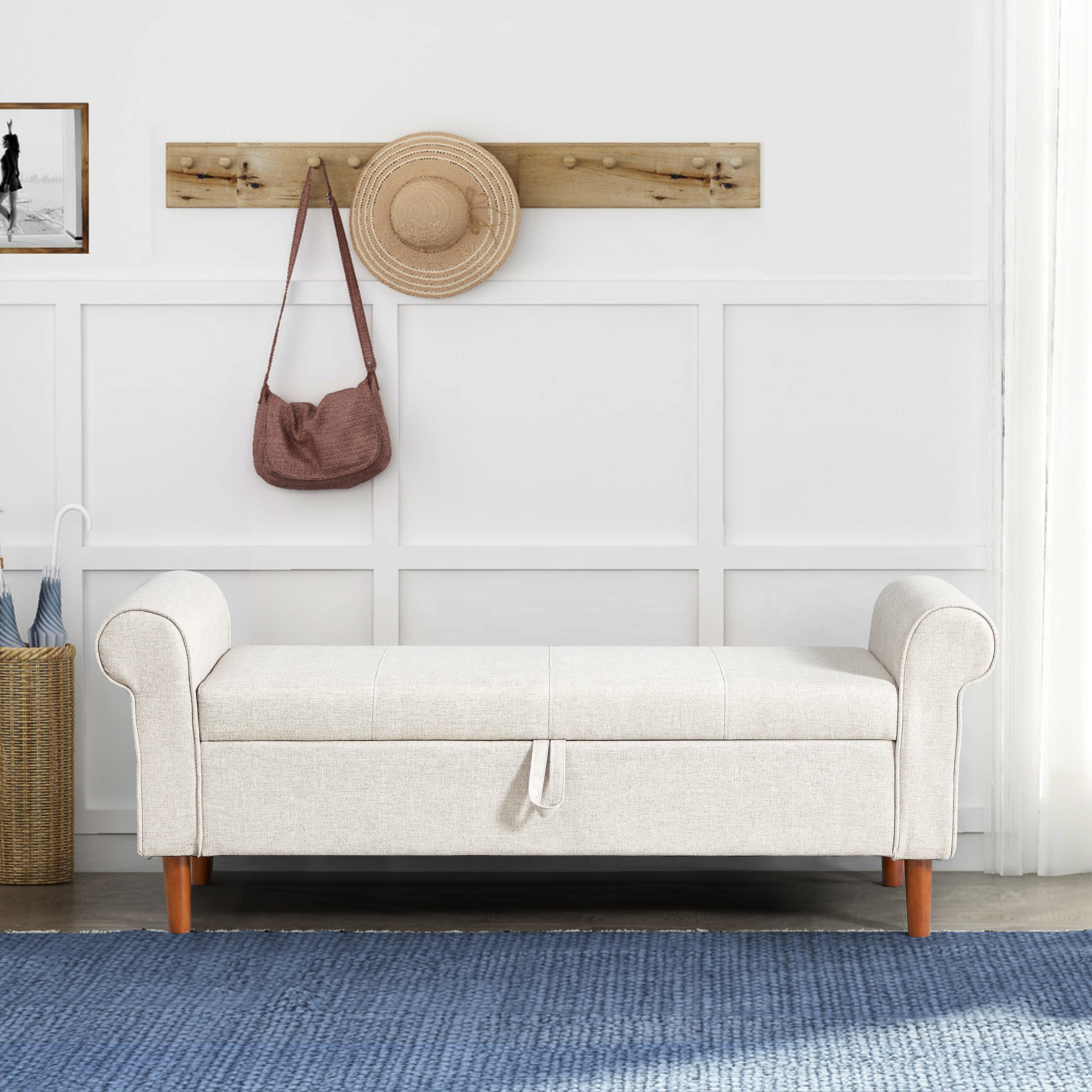 Movo Paris 3-Seater Fabric Bed Bench with Storage