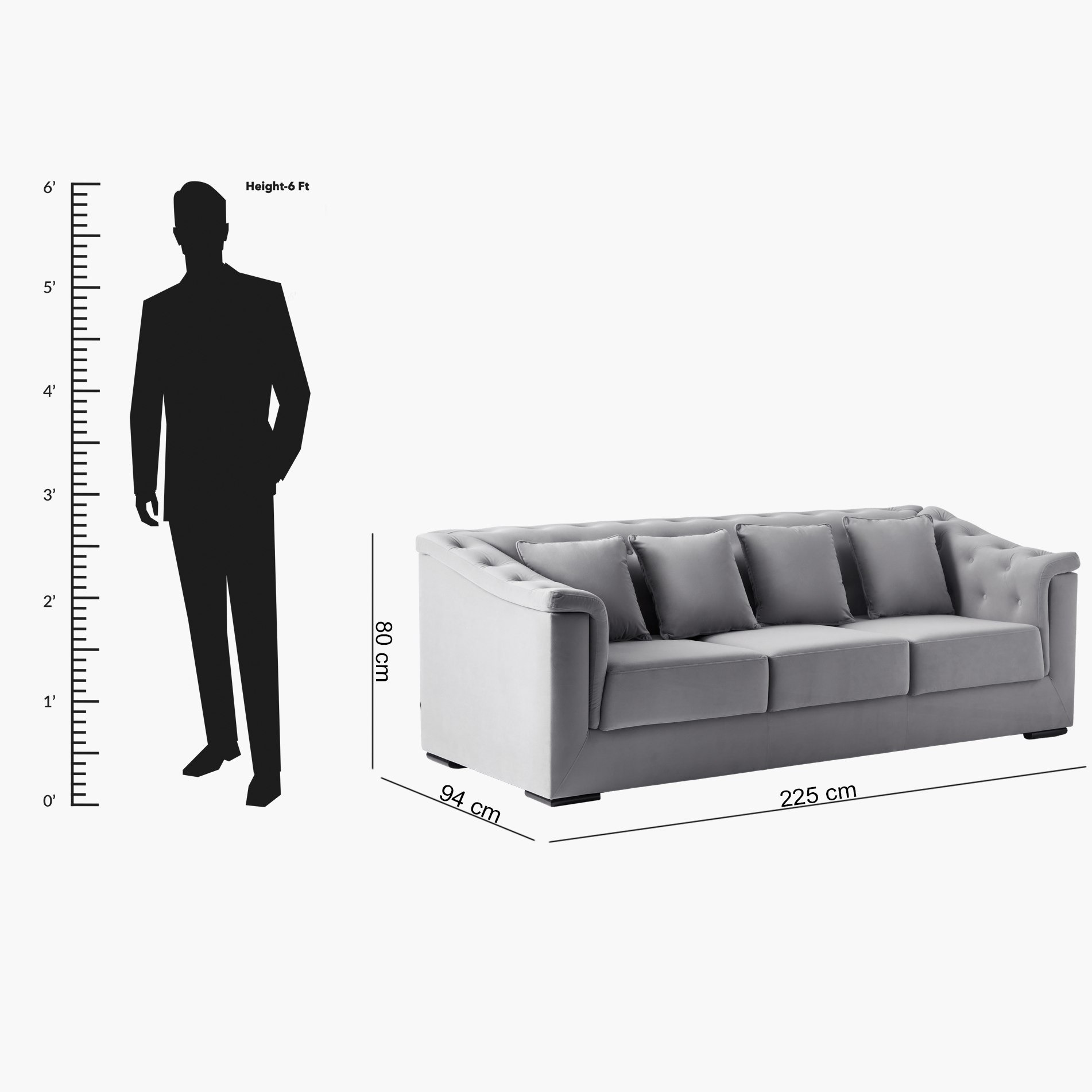 Cinderella 3-Seater Velvet Fabric Sofa with 4 Cushions-hbxlivingroom-sofasandarmchairs-sofas-image-10
