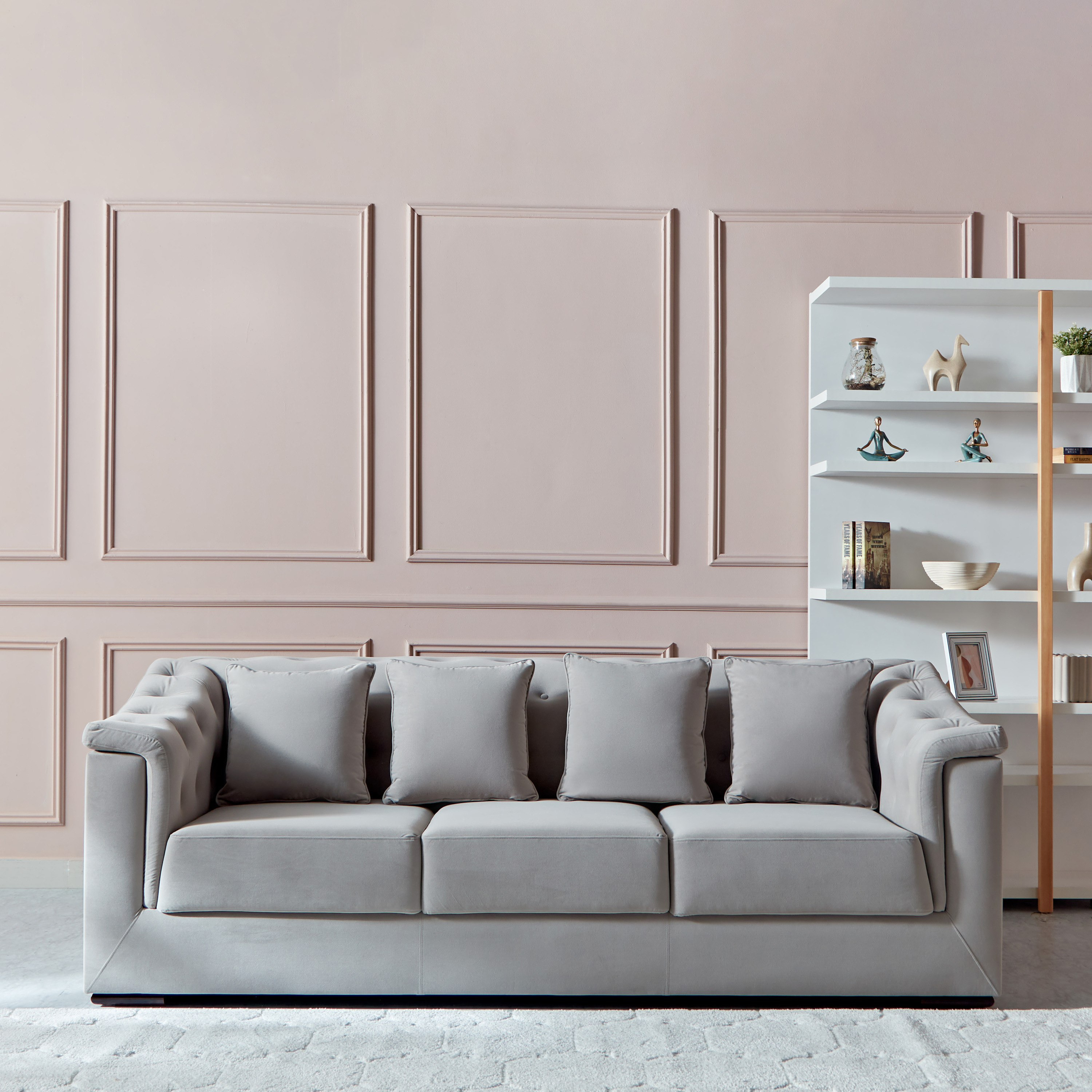 Cinderella 3-Seater Velvet Fabric Sofa with 4 Cushions-hbxlivingroom-sofasandarmchairs-sofas-image-2