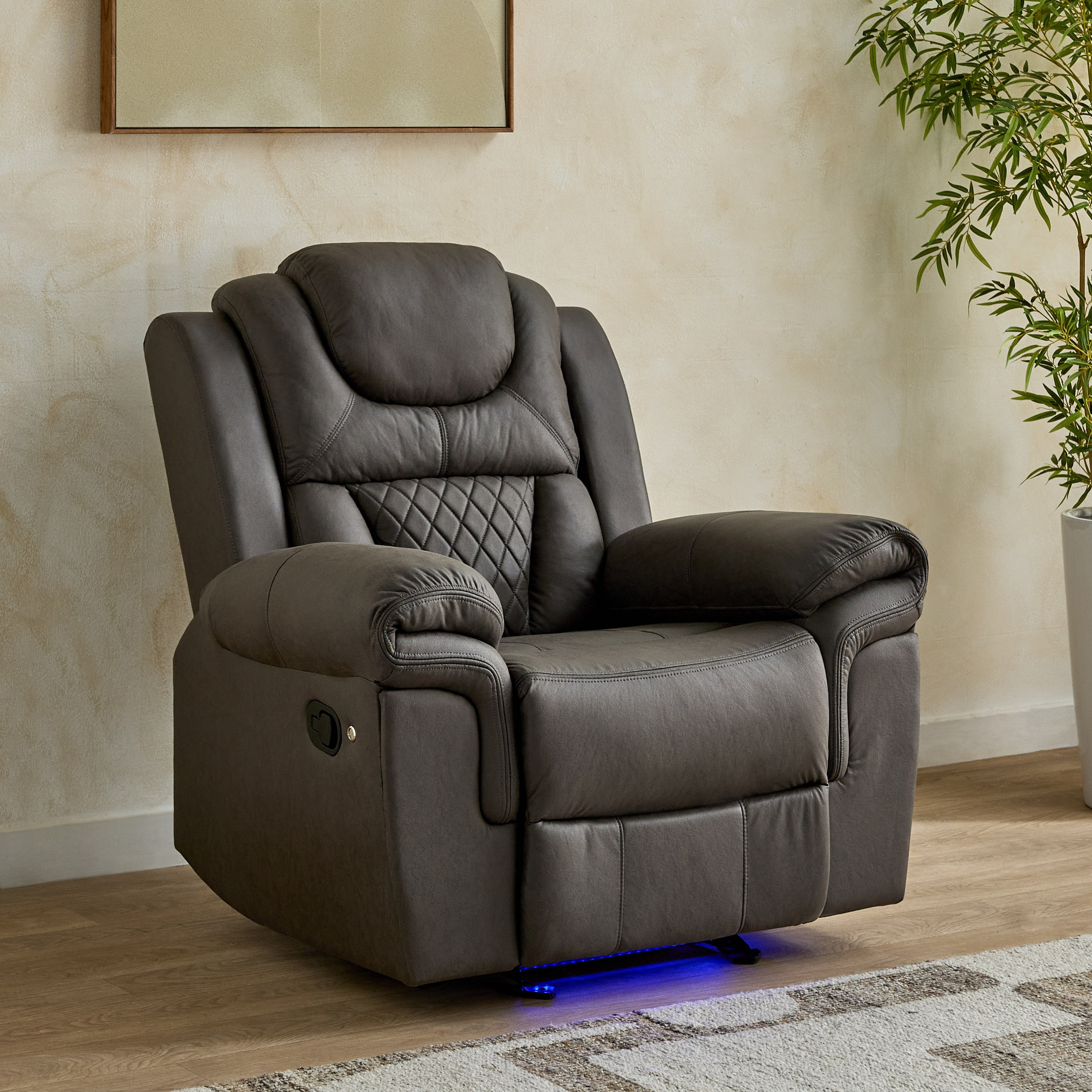 Miranda Armchair Fabric Recliner with Rocker and LED Strip-hbxfurniture-sofasandarmchairs-reclinersofas-image-1