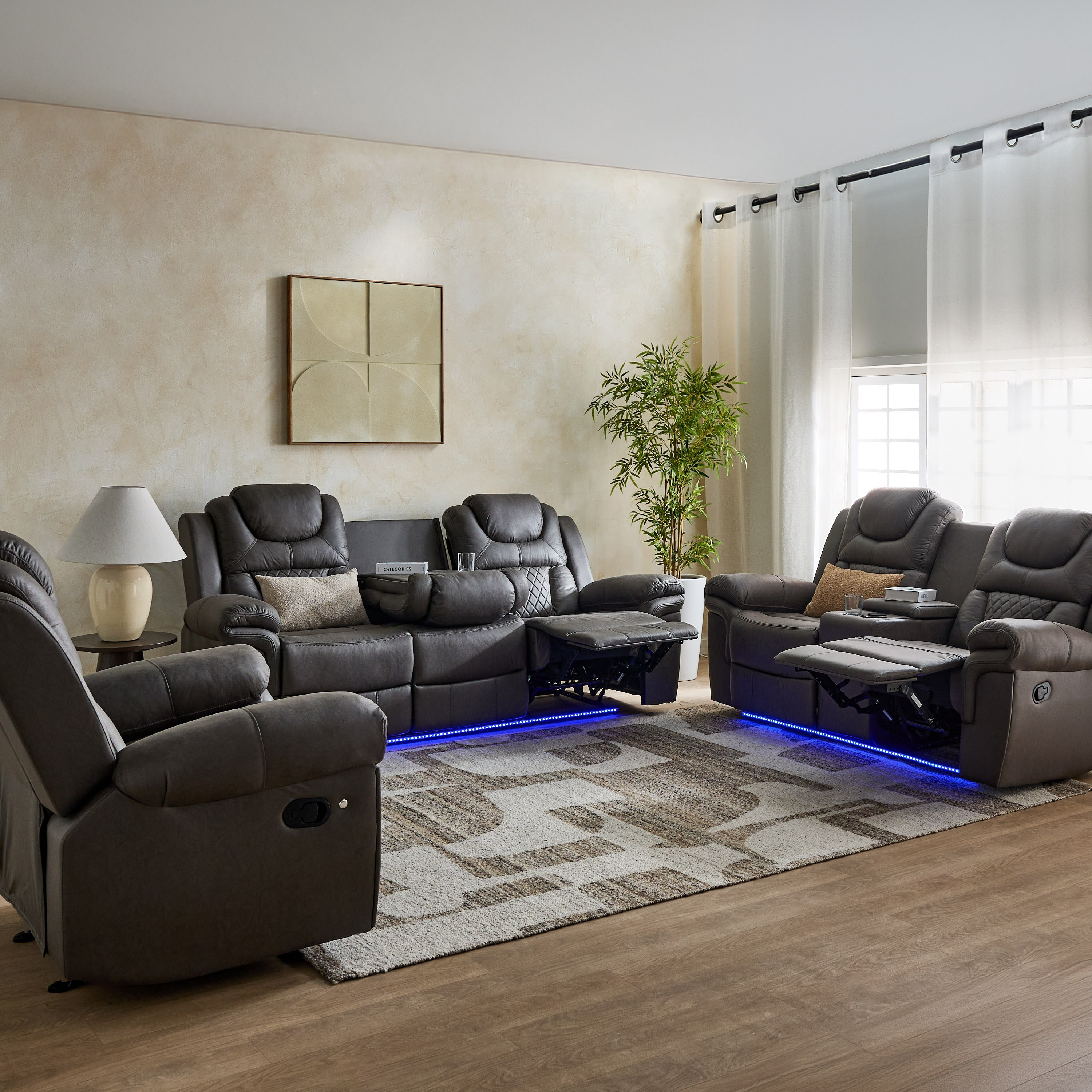 Miranda Armchair Fabric Recliner with Rocker and LED Strip-hbxfurniture-sofasandarmchairs-reclinersofas-image-10
