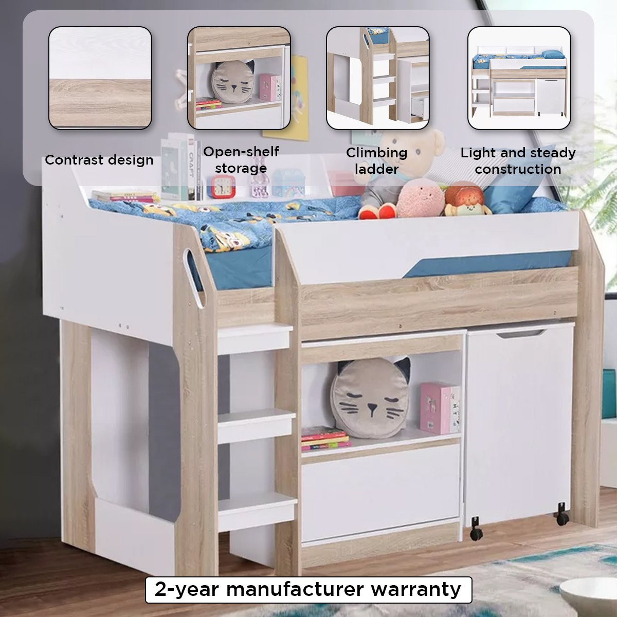 سرير فردي مع مكتب دراسة ومساحة تخزين ميد سليبر من كولتروب أفيان - 90x190 سم-hbxkidsandyouth-bedsandbedsets-bunkbeds-single-image-4