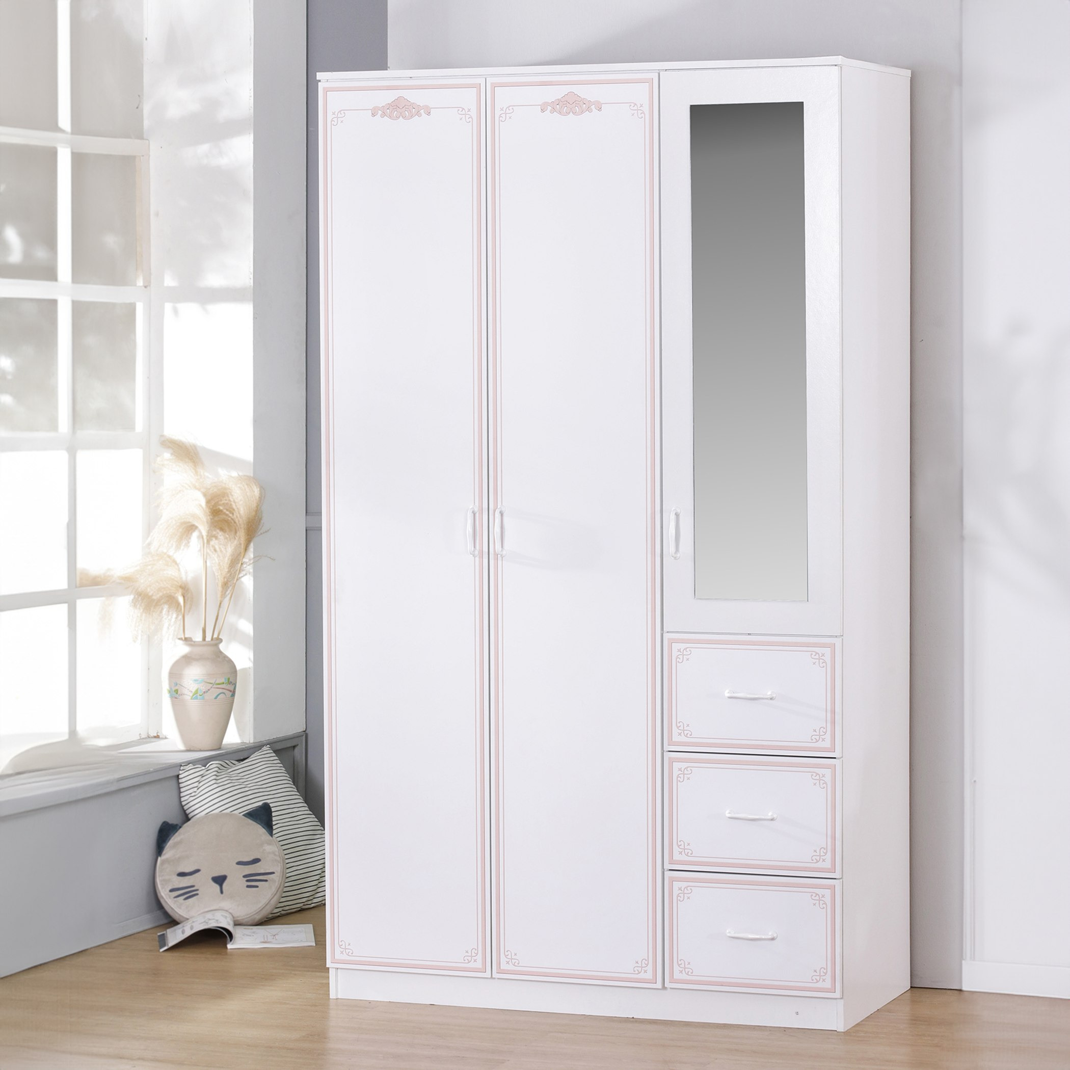 خزانة ملابس 3 أبواب مع مرآة و 3 أدراج - هازل من موڤو-hbxfurniture-wardrobes-image-1