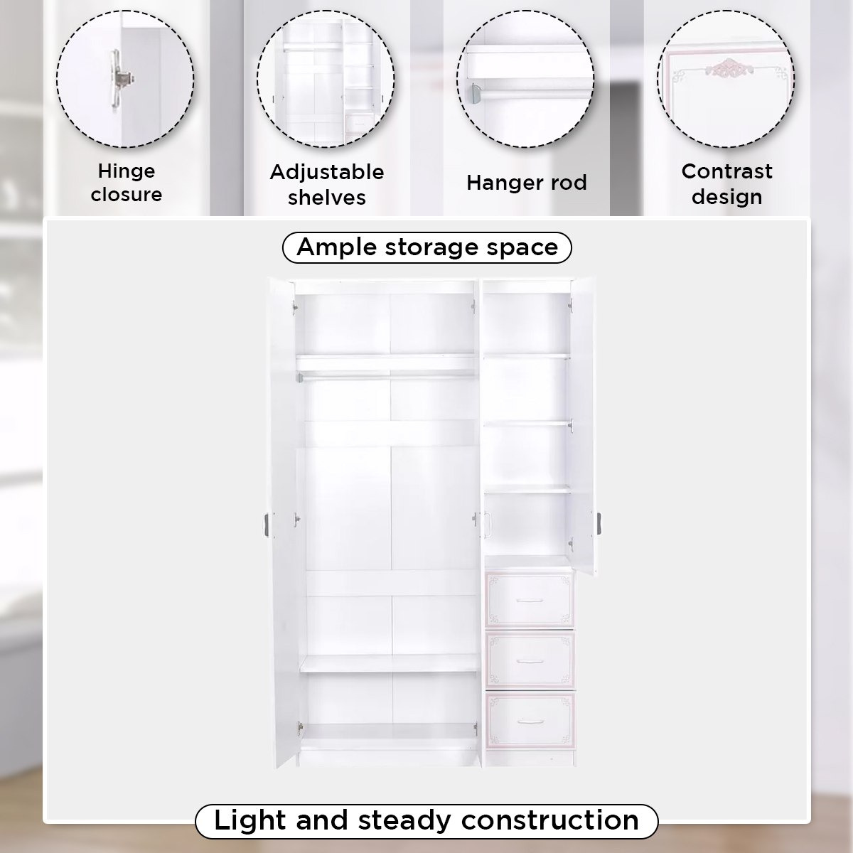 خزانة ملابس 3 أبواب مع مرآة و 3 أدراج - هازل من موڤو-hbxfurniture-wardrobes-image-5