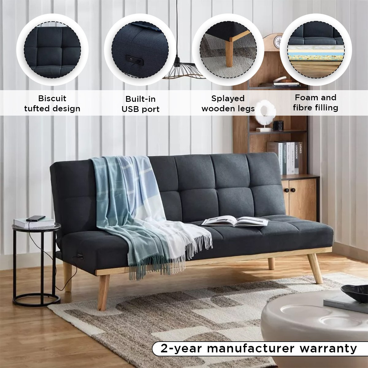 Odin 3-Seater Fabric Sofa Bed with USB Port-hbxfurniture-sofasandarmchairs-sofabeds-image-4