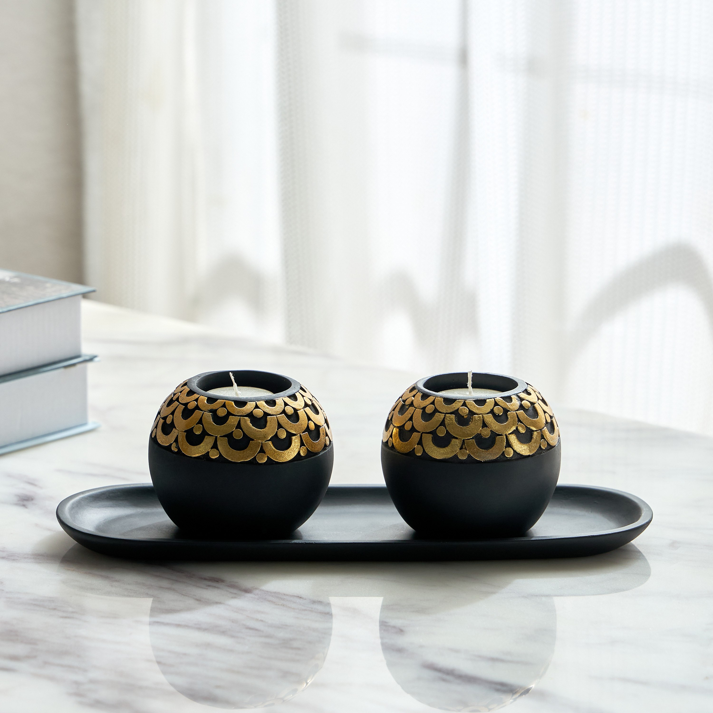 طقم صينية ديكور وحامل شموع بوليريسين 3 قطع من كالي-hbxlivingroom-decorandaccessories-candleholders-image-2