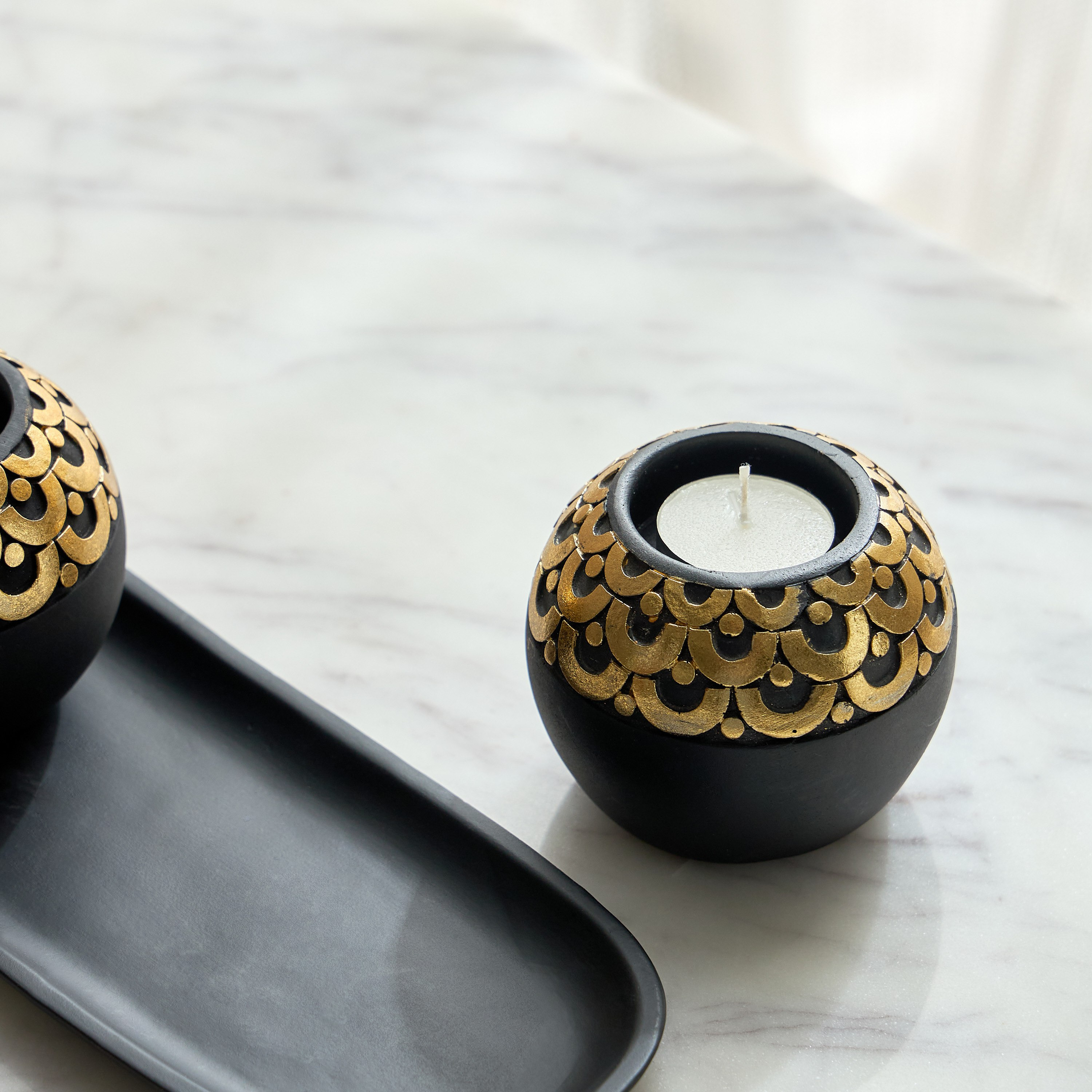طقم صينية ديكور وحامل شموع بوليريسين 3 قطع من كالي-hbxlivingroom-decorandaccessories-candleholders-image-3