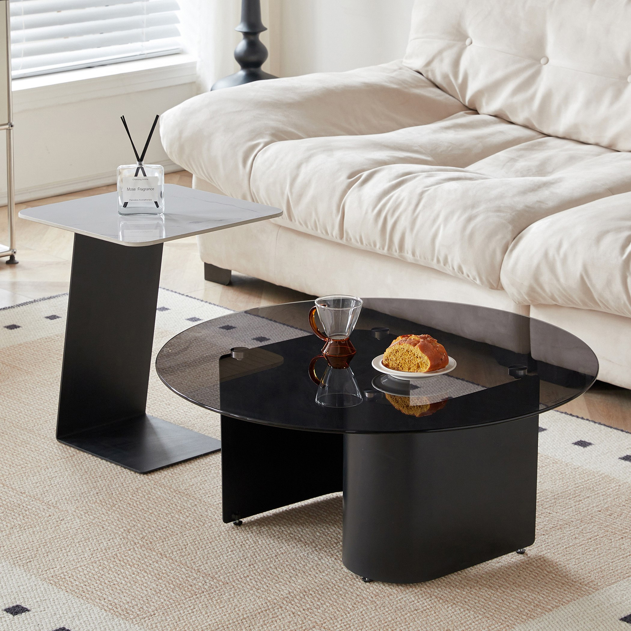 طقم طاولات قهوة من الزجاج والحجر الملبد - قطعتين من ساليرنو-hbxlivingroom-tablesandstands-coffeetables-image-1