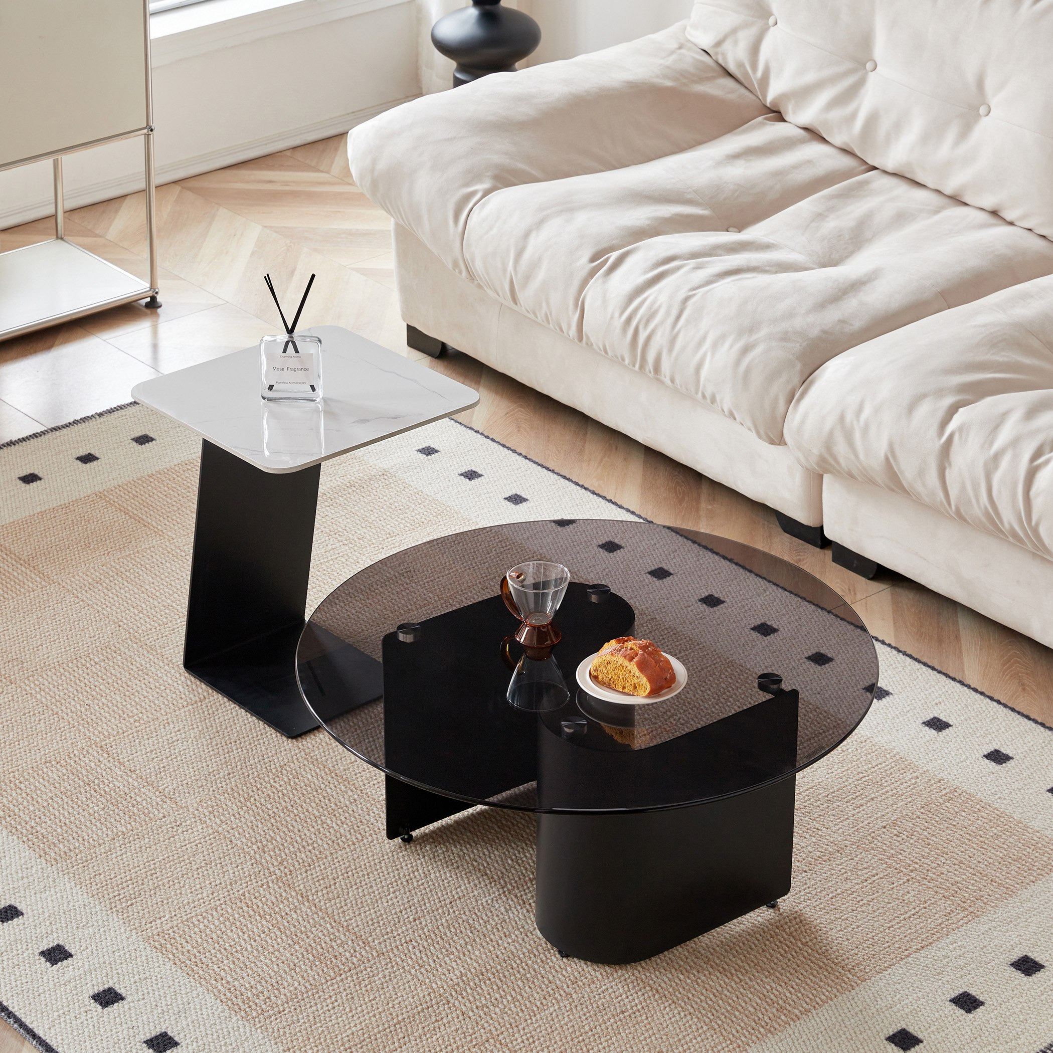 طقم طاولات قهوة من الزجاج والحجر الملبد - قطعتين من ساليرنو-hbxlivingroom-tablesandstands-coffeetables-image-6