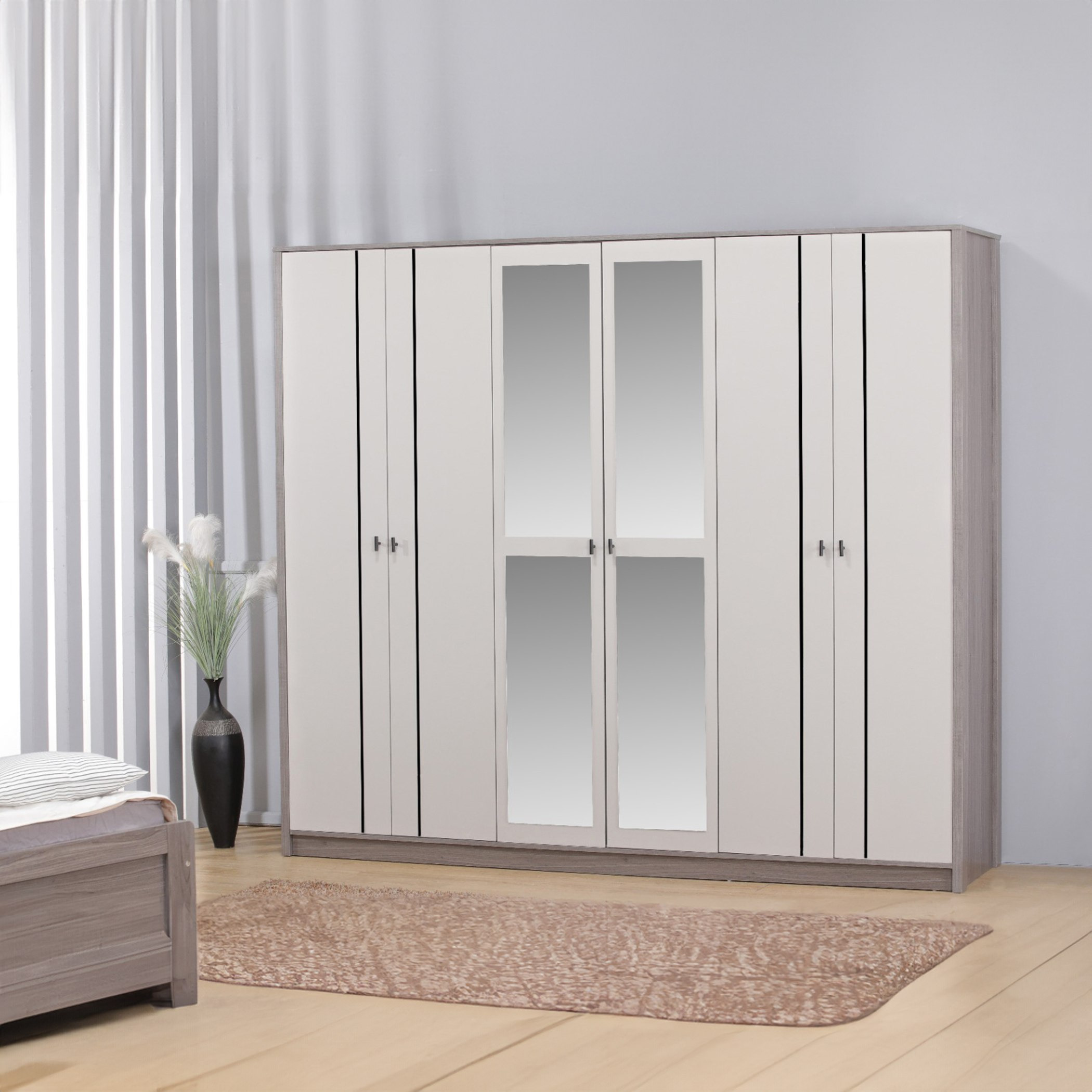 خزانة ملابس 6 أبواب بدرجين ومرآة من أونتاريو-hbxfurniture-wardrobes-image-1