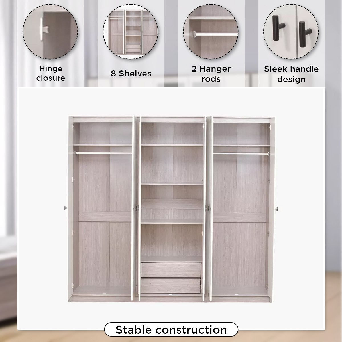 خزانة ملابس 6 أبواب بدرجين ومرآة من أونتاريو-hbxfurniture-wardrobes-image-5