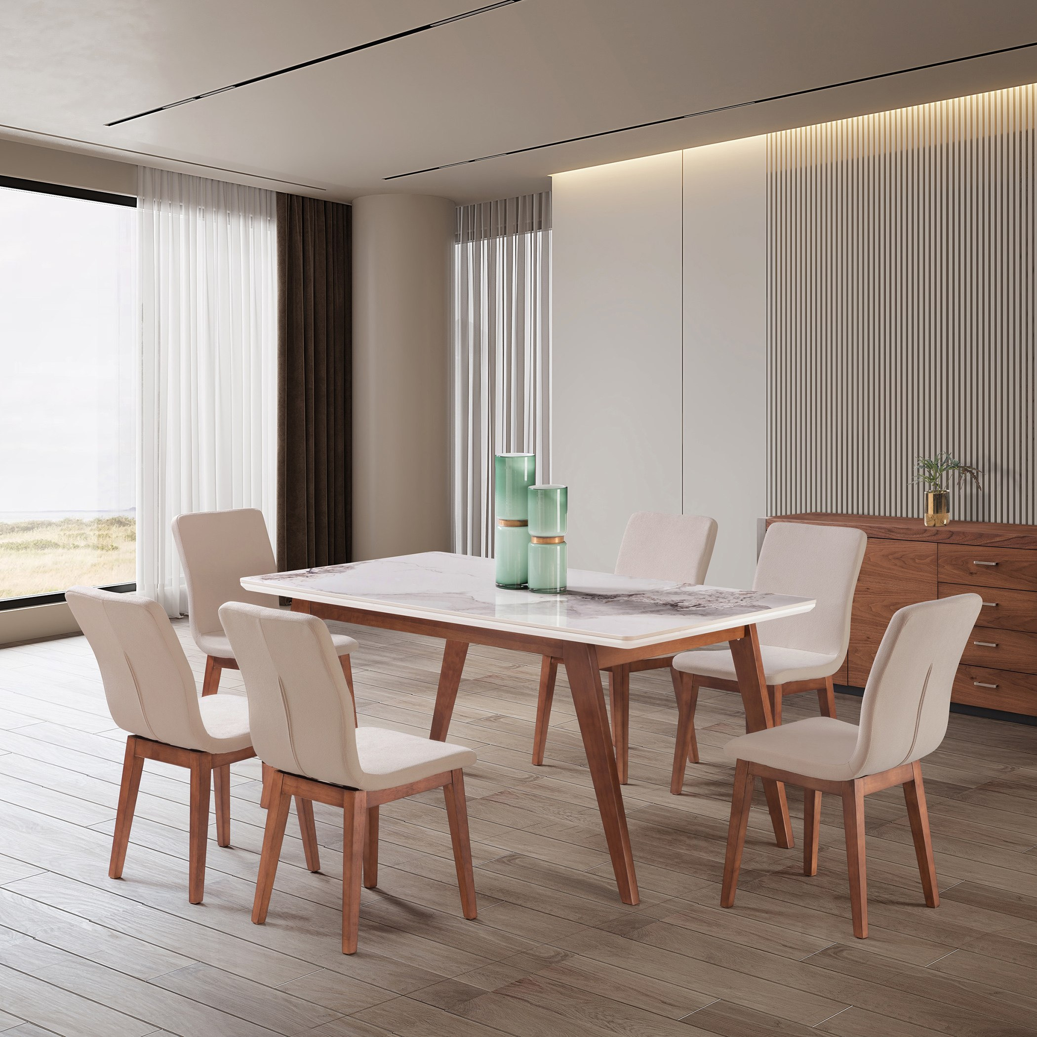 طقم سفرة من الحجر الملبد 6 مقاعد من فيكتور-hbxfurniture-diningtablesandsets-diningsets-sixseater-image-1