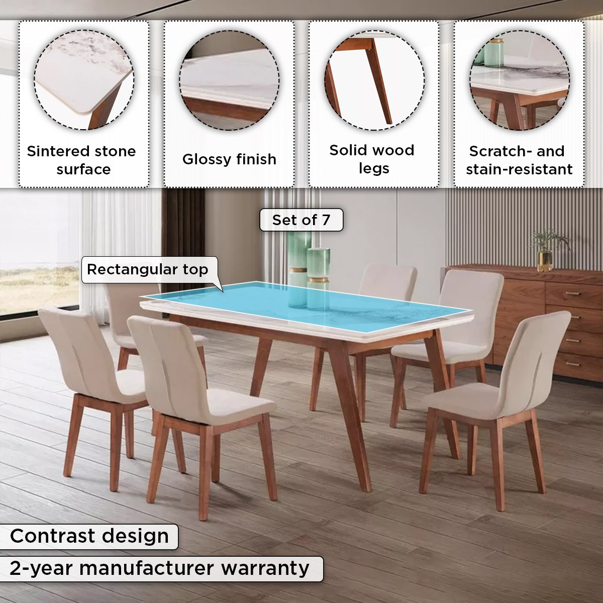 طقم سفرة من الحجر الملبد 6 مقاعد من فيكتور-hbxfurniture-diningtablesandsets-diningsets-sixseater-image-4