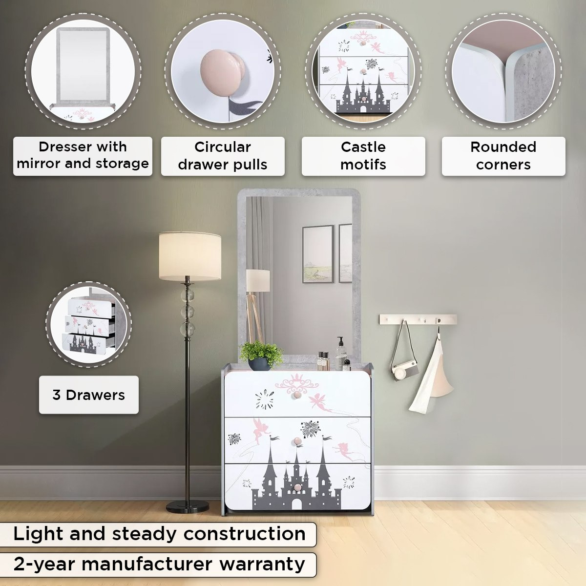 طاولة تزيين3 أدراج مع مرآة - بيكسي من موڤو-hbxfurniture-kidsroom-kidsdressersandmirrors-image-4