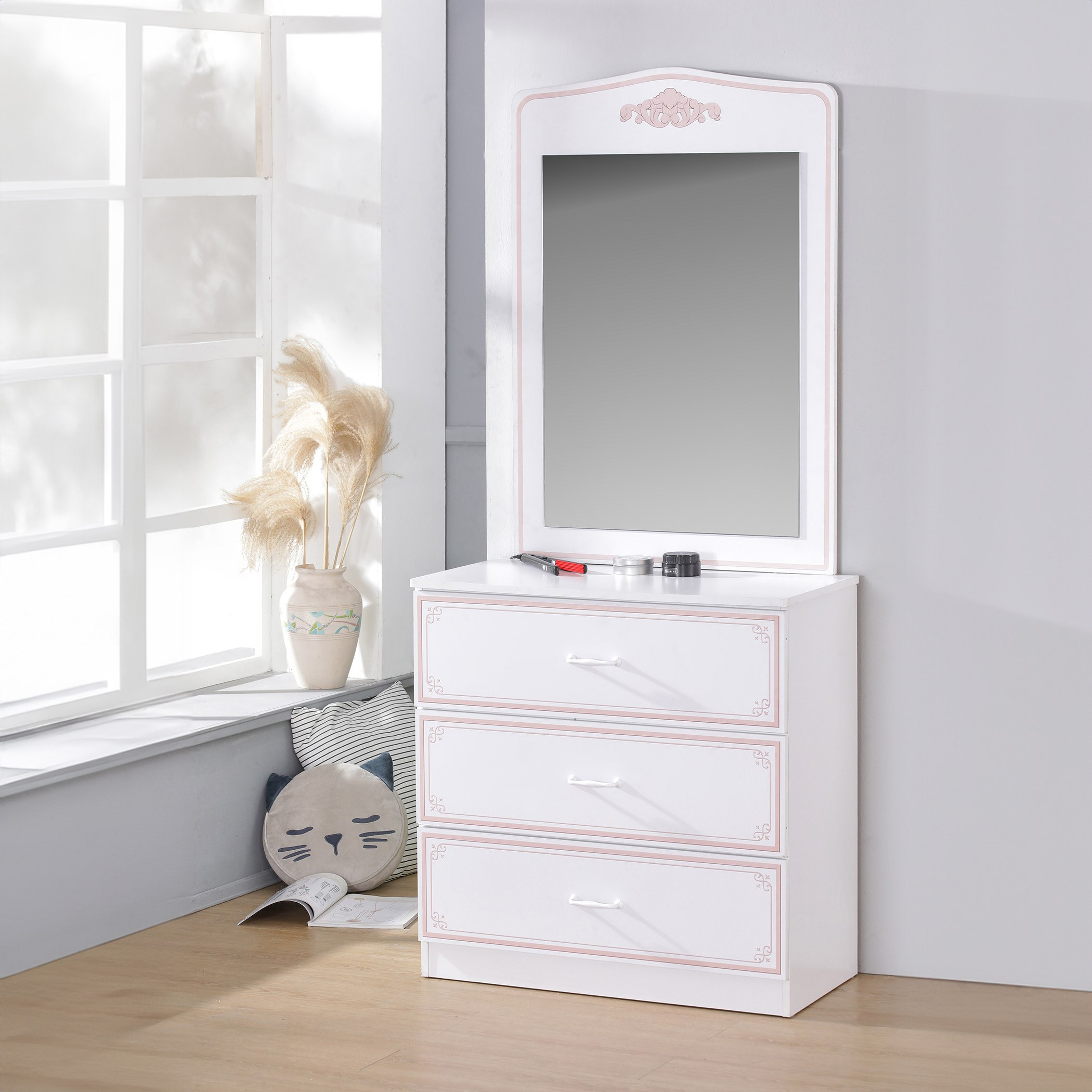 Movo Hazel 3-Drawer Dresser with Mirror-hbxfurniture-kidsroom-kidsdressersandmirrors-image-1