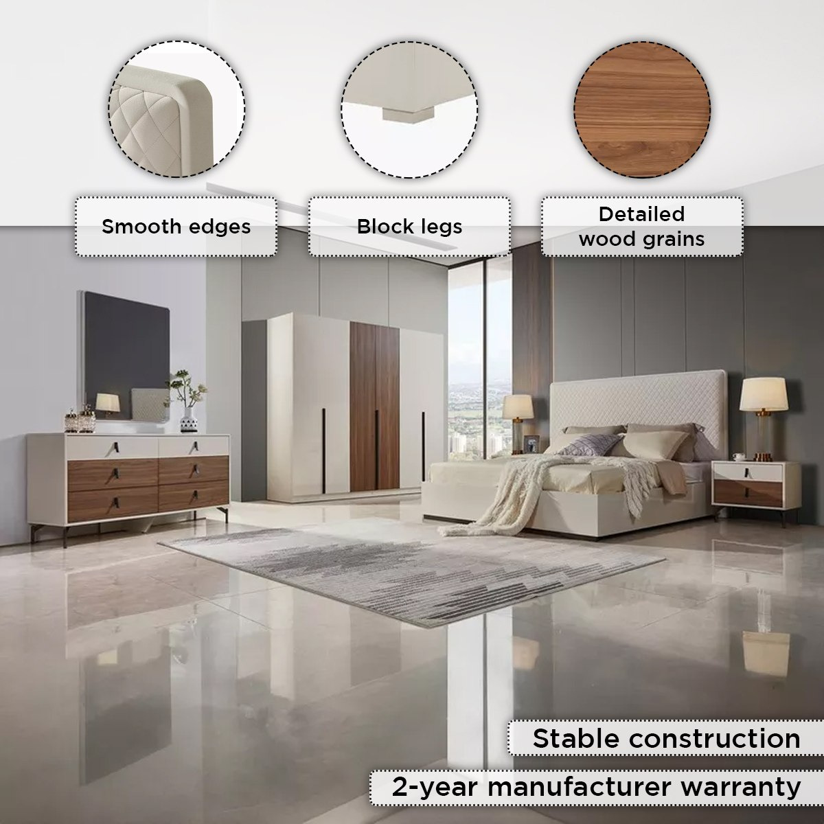 طقم غرفة نوم كينج - 6 قطع من برايم روز-hbxbedroom-bedsandbedsets-bedroomsets-king-image-4