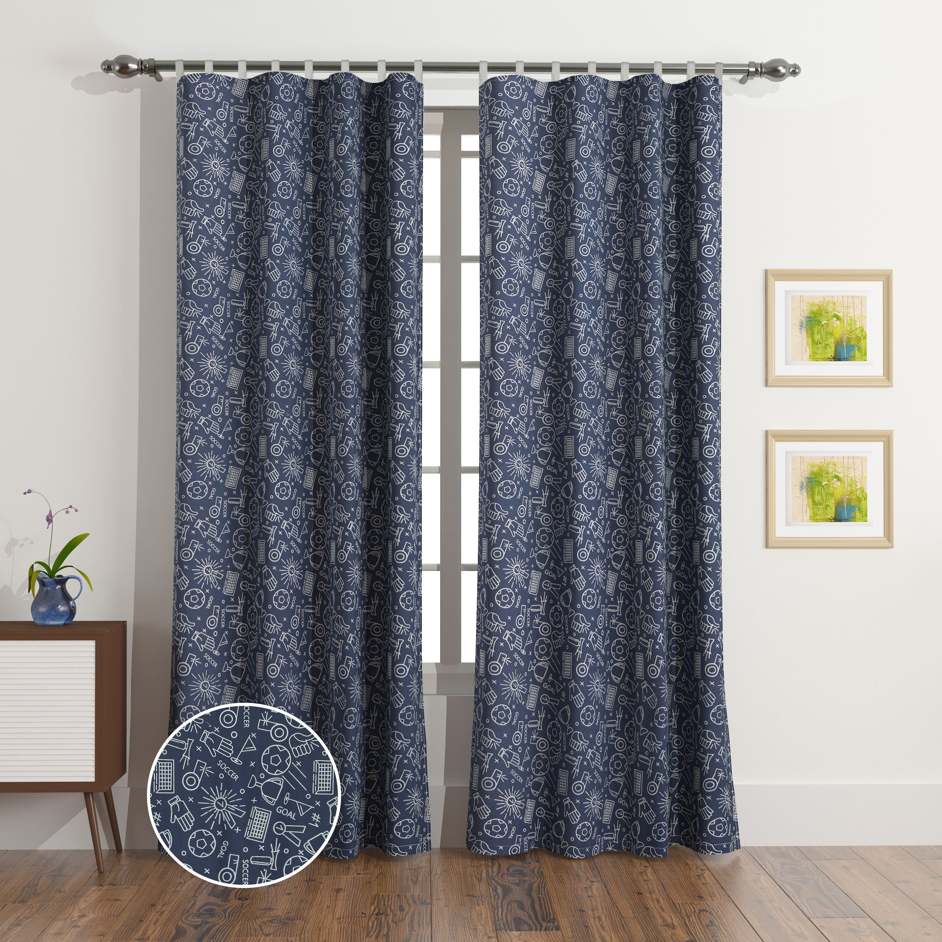 طقم ستائر بأربطة وطبعات قطعتين من أركيد - 140x240 سم-hbxbedroom-windowcoverings-curtains-image-1