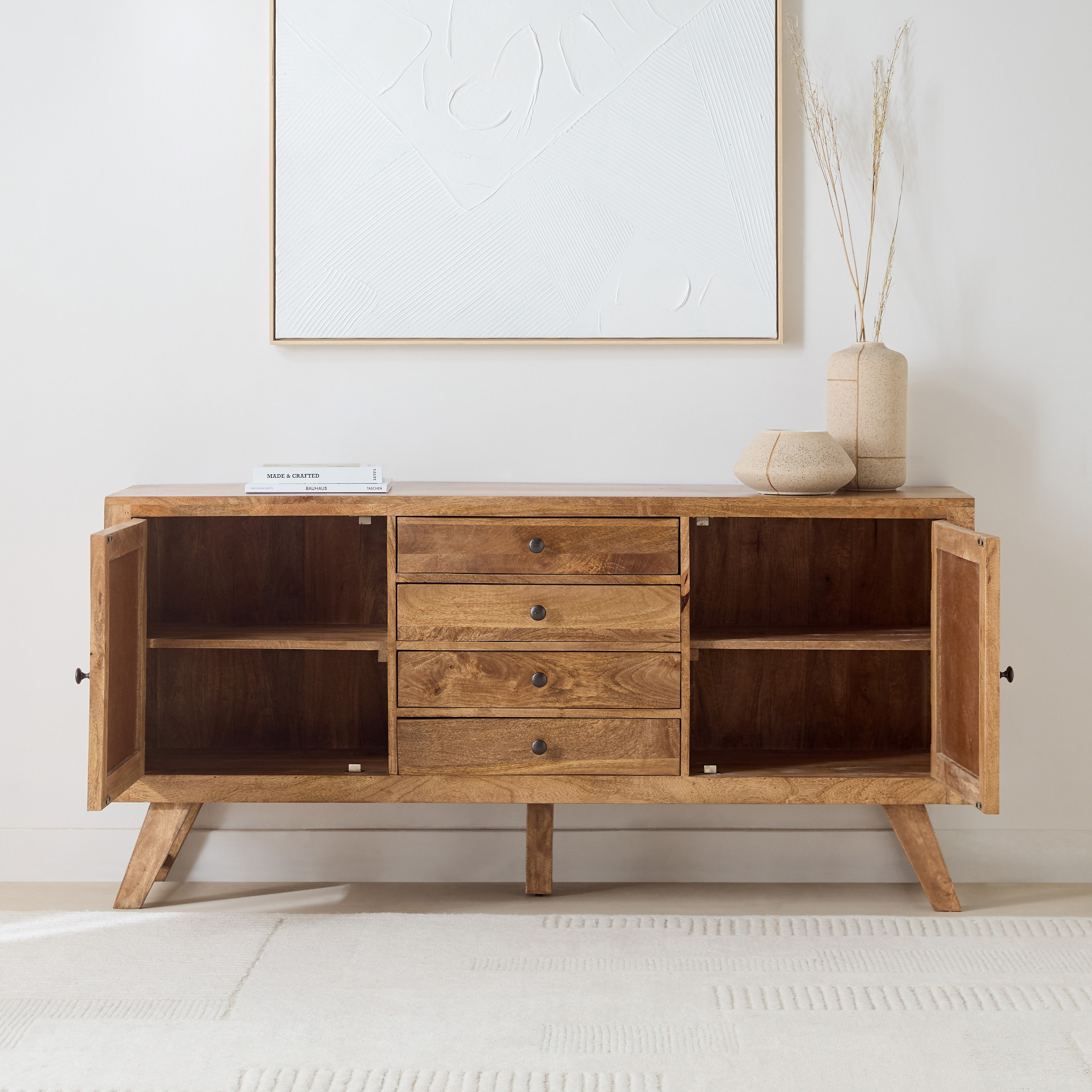 خزانة جانبية بوفيه 2 باب و4 أدراج من الخشب الصلب - كينستون من فيندرا -hbxfurniture-diningroom-buffetsandsideboards-image-3