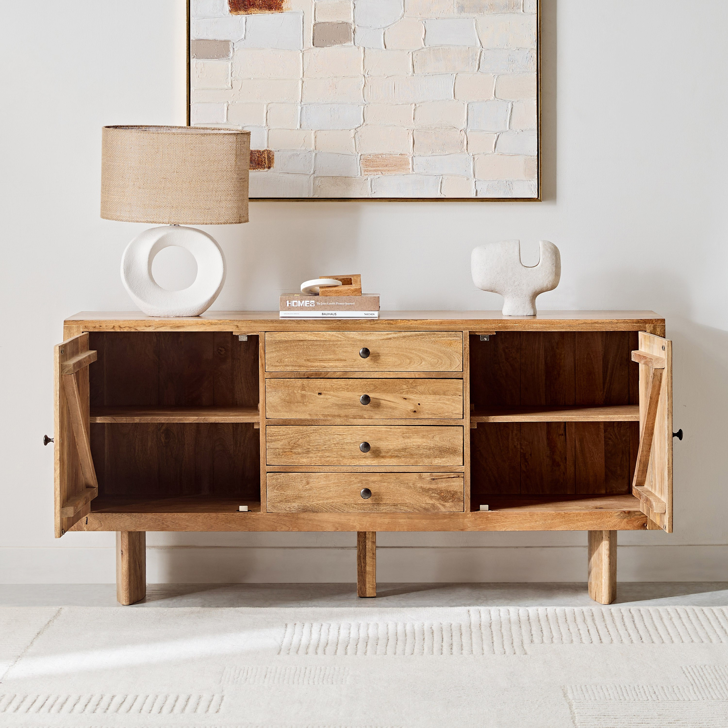 Cavon Clayton 4-Drawer Solid Wood Sideboard Buffet with 2 Doors-hbxfurniture-diningroom-buffetsandsideboards-image-3