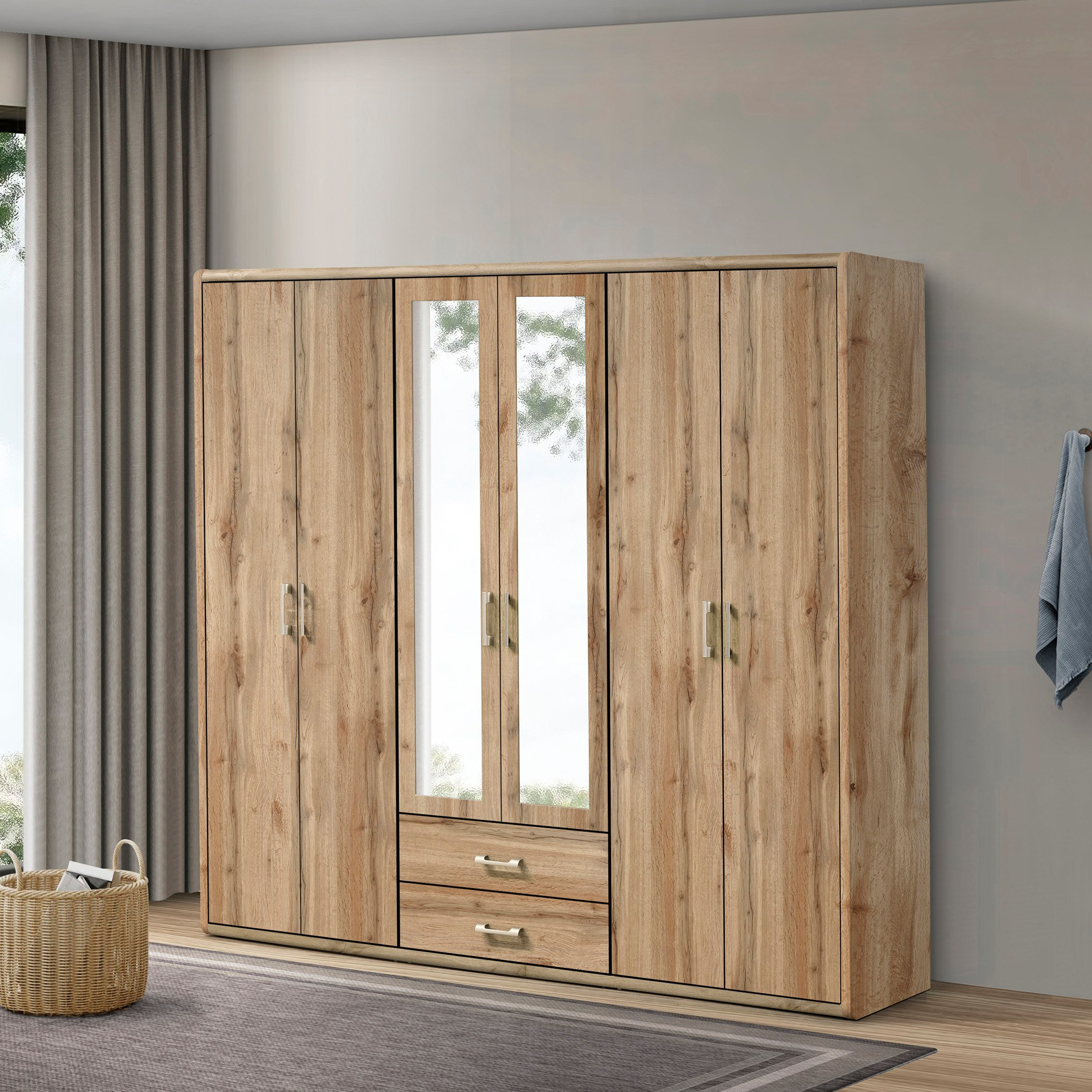 خزانة ملابس 6 أبواب مع درجين و2 مرآة - جورجيا من موڤو-hbxfurniture-wardrobes-image-1