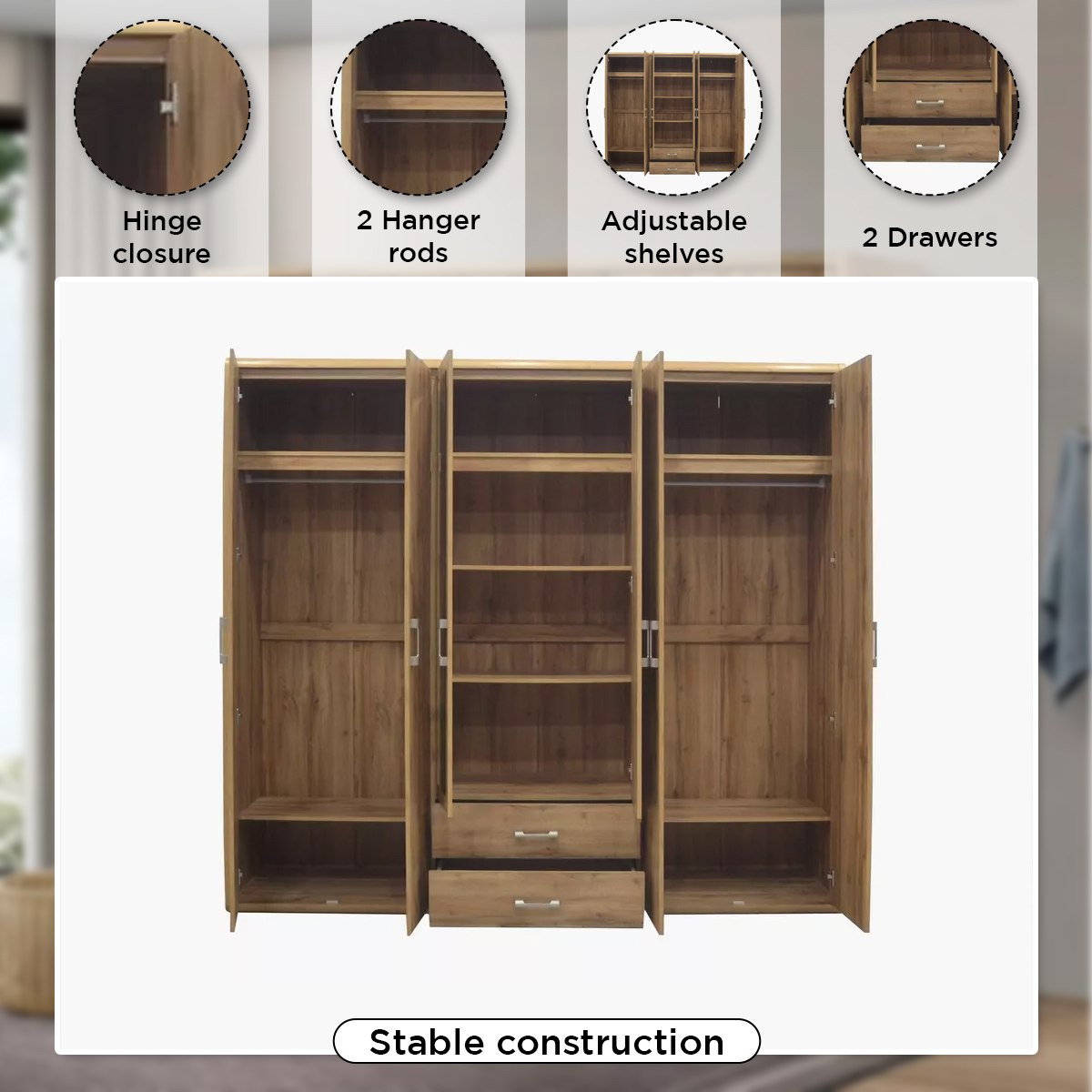 خزانة ملابس 6 أبواب مع درجين و2 مرآة - جورجيا من موڤو-hbxfurniture-wardrobes-image-5