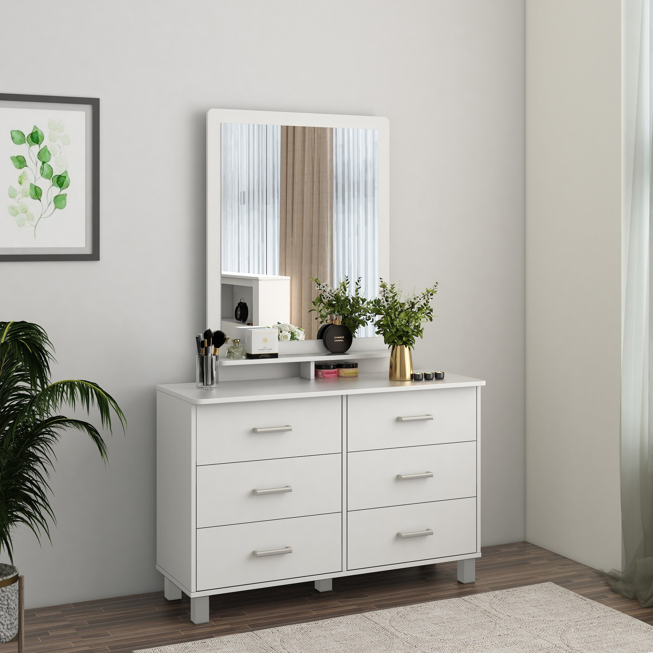طاولة تزيين ماستر 6 أدراج مع مرآة من ماين-hbxfurniture-bedroom-dressersandmirrors-image-1