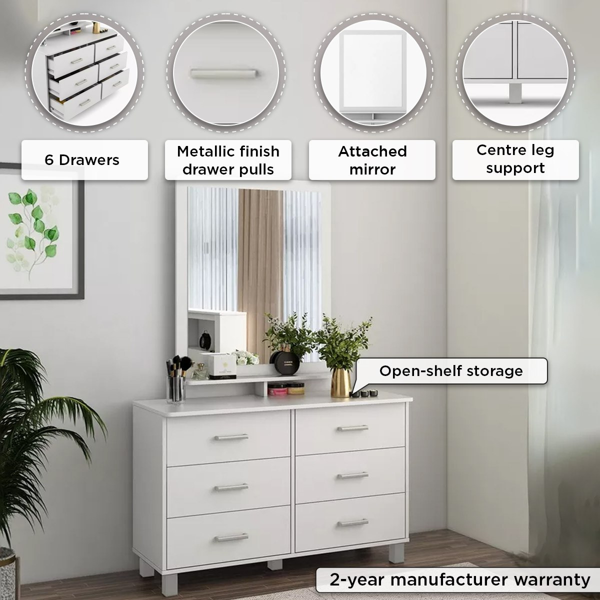 طاولة تزيين ماستر 6 أدراج مع مرآة من ماين-hbxfurniture-bedroom-dressersandmirrors-image-4