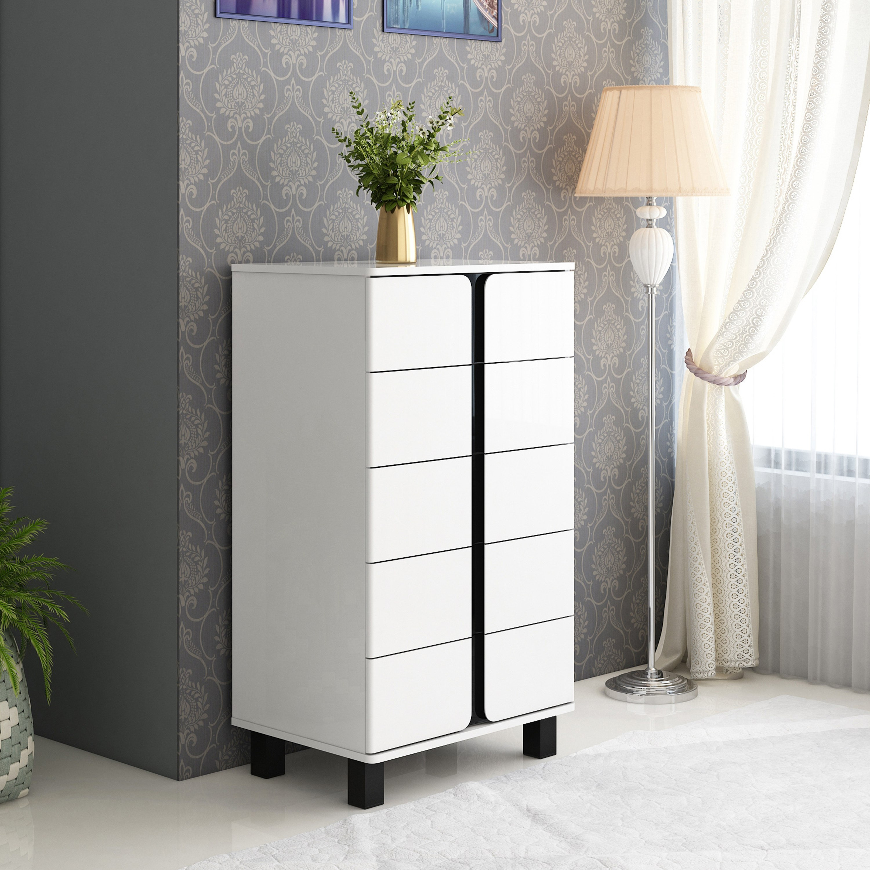 وحدة تخزين 5 أدراج  بتصميم عالي اللمعان من براج-hbxfurniture-dressersandchests-chestofdrawers-image-1