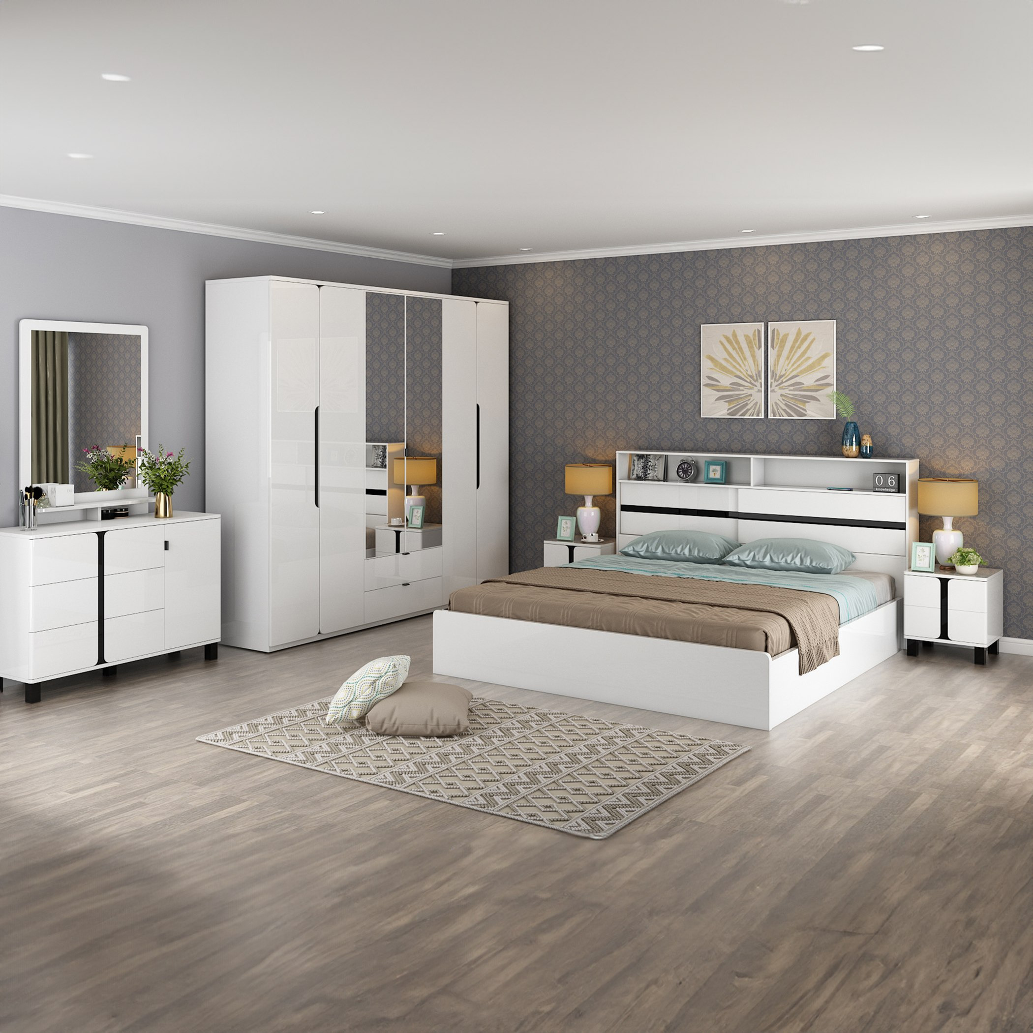 خزانة ملابس 6 أبواب ودرجين ومرآة شديدة اللمعان من براج-hbxfurniture-wardrobes-image-9
