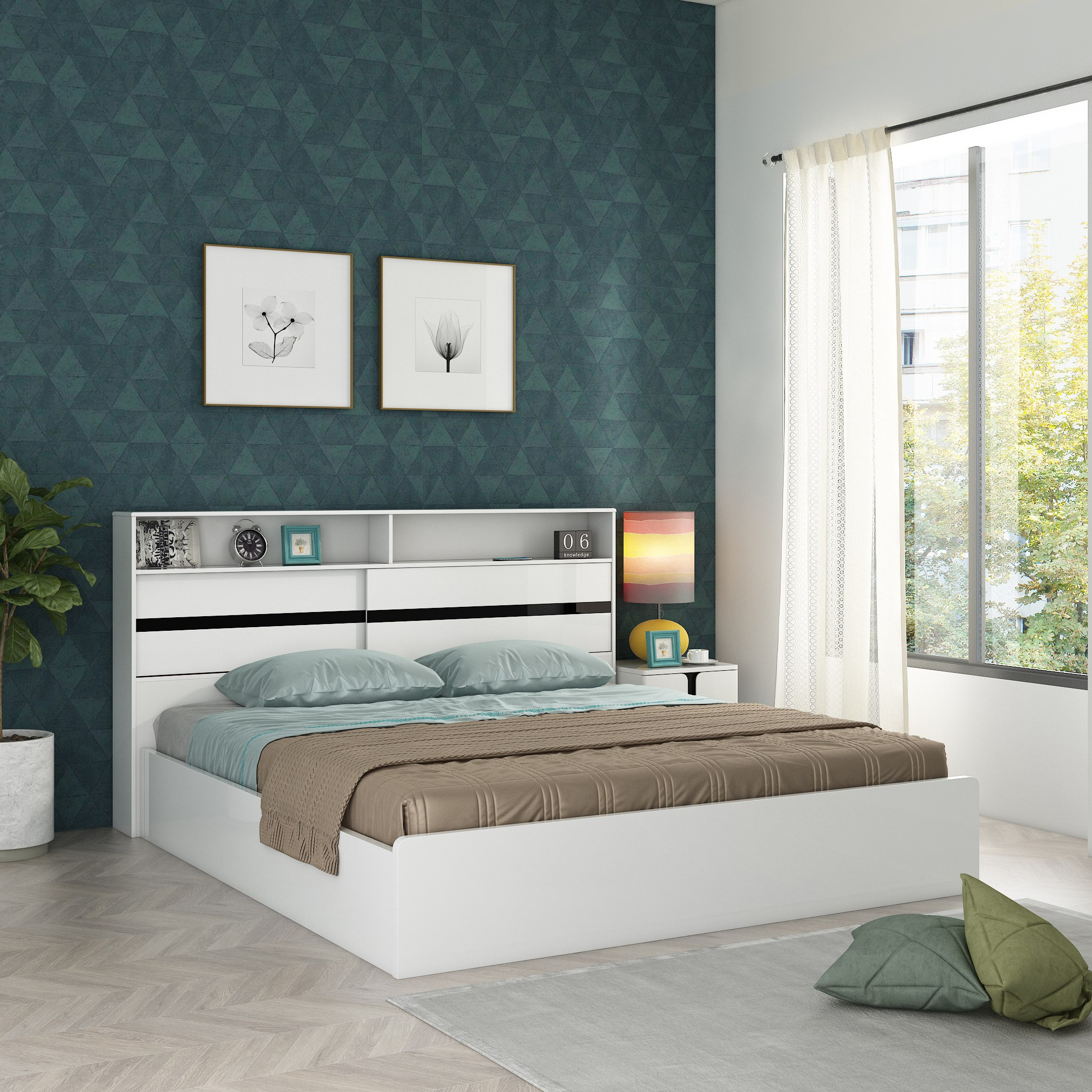 طقم غرفة نوم كينج 5 قطع شديد اللمعان من براج - 180x200 سم-hbxbedroom-bedsandbedsets-bedroomsets-king-image-1