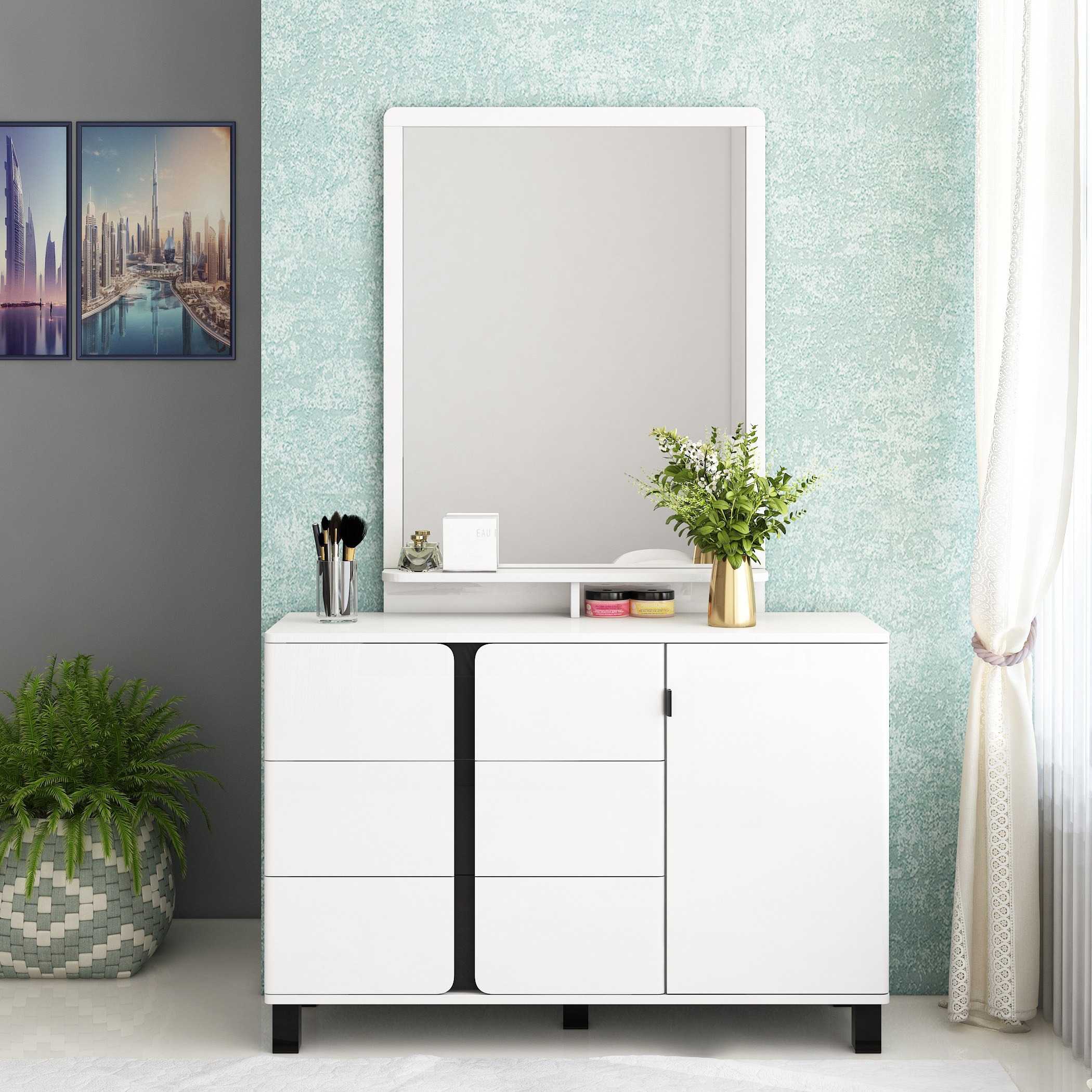 طقم غرفة نوم كينج 5 قطع شديد اللمعان من براج - 180x200 سم-hbxbedroom-bedsandbedsets-bedroomsets-king-image-15